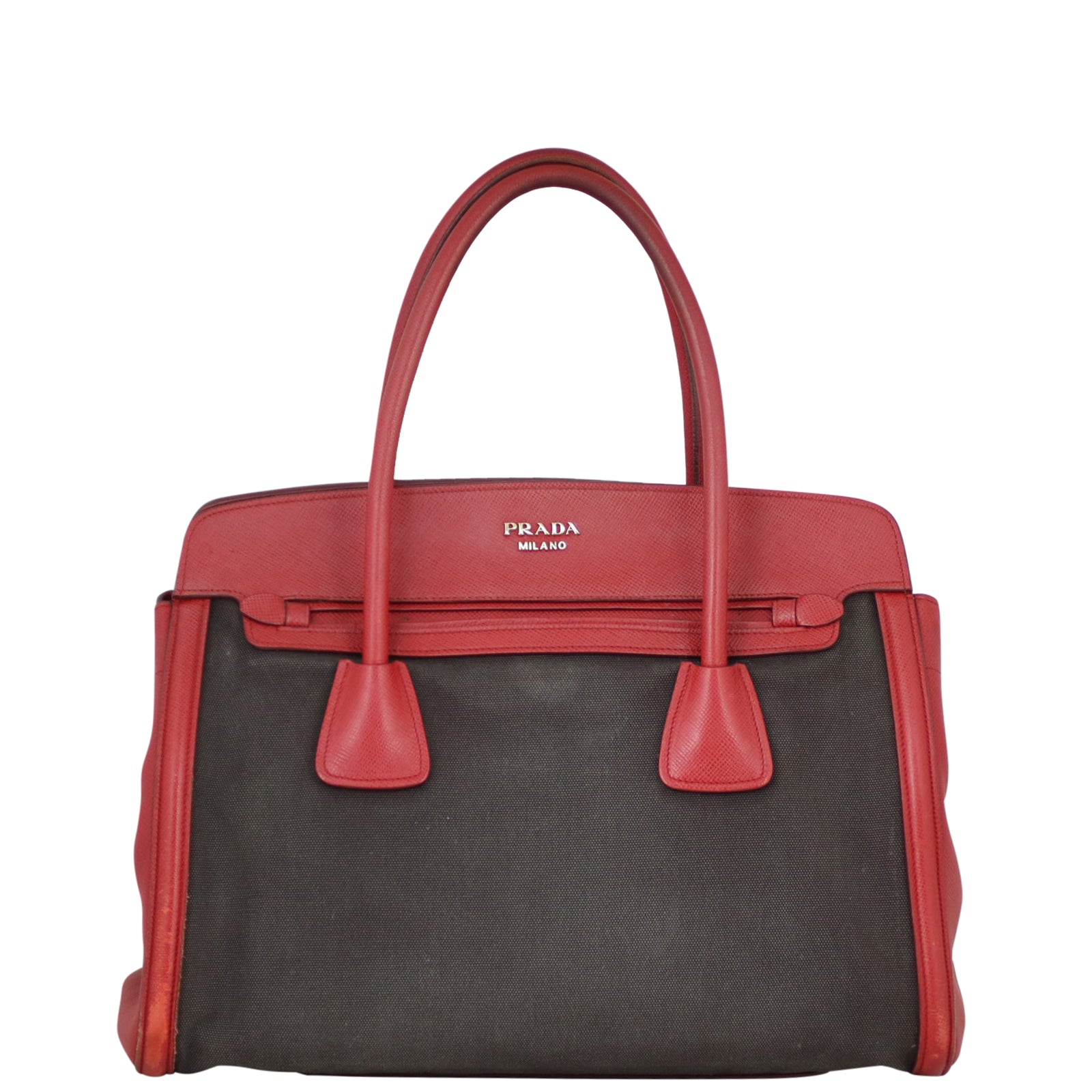 Prada Saffiano and Canvas Top Handle Tote