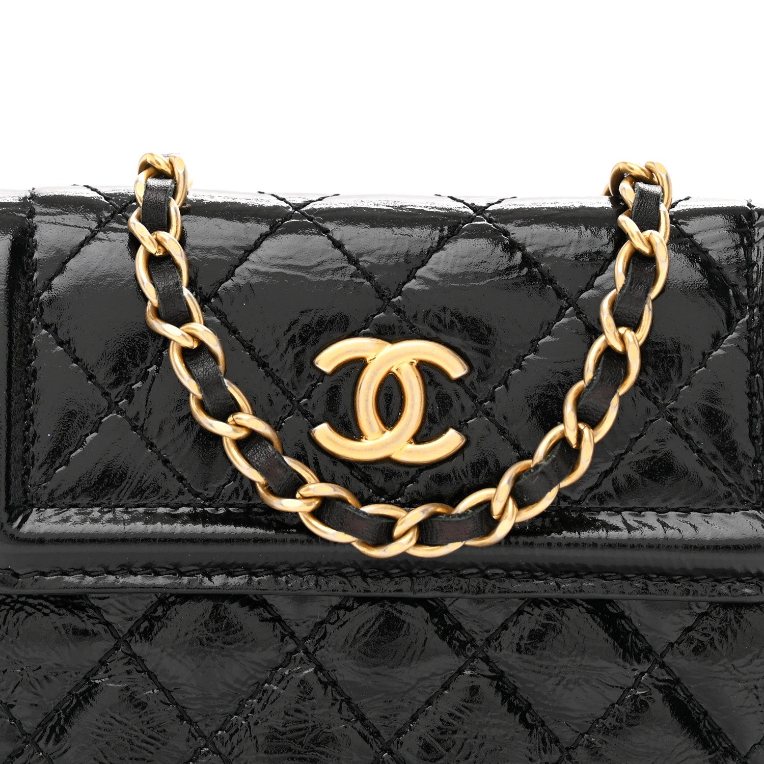 Shiny Aged Calfskin Quilted Waist Belt Bag Black