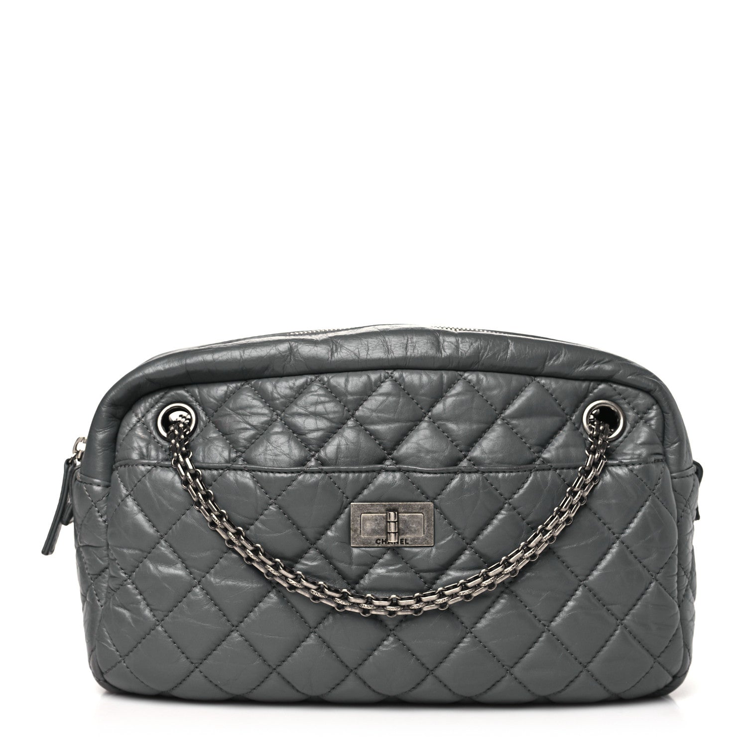 Aged Calfskin Quilted Medium Reissue Camera Case Grey
