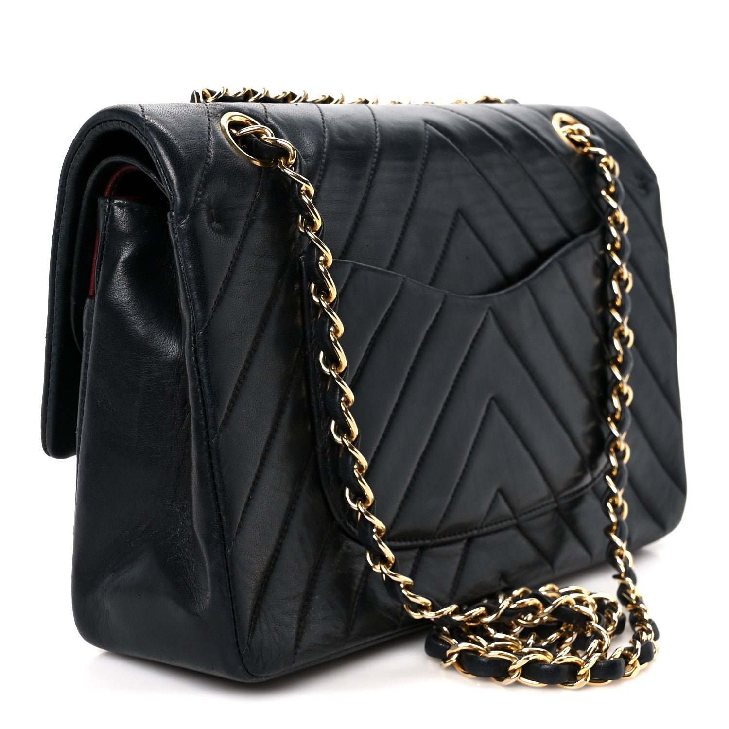 Lambskin Chevron Quilted Medium Double Flap Black