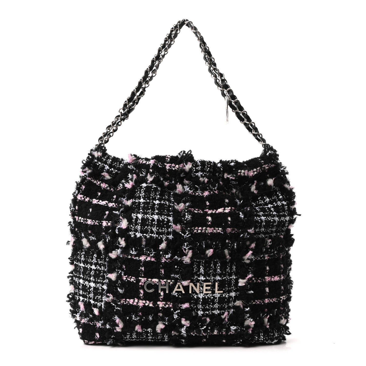Tweed Patchwork Quilted Small Chanel 22 Black Pink White
