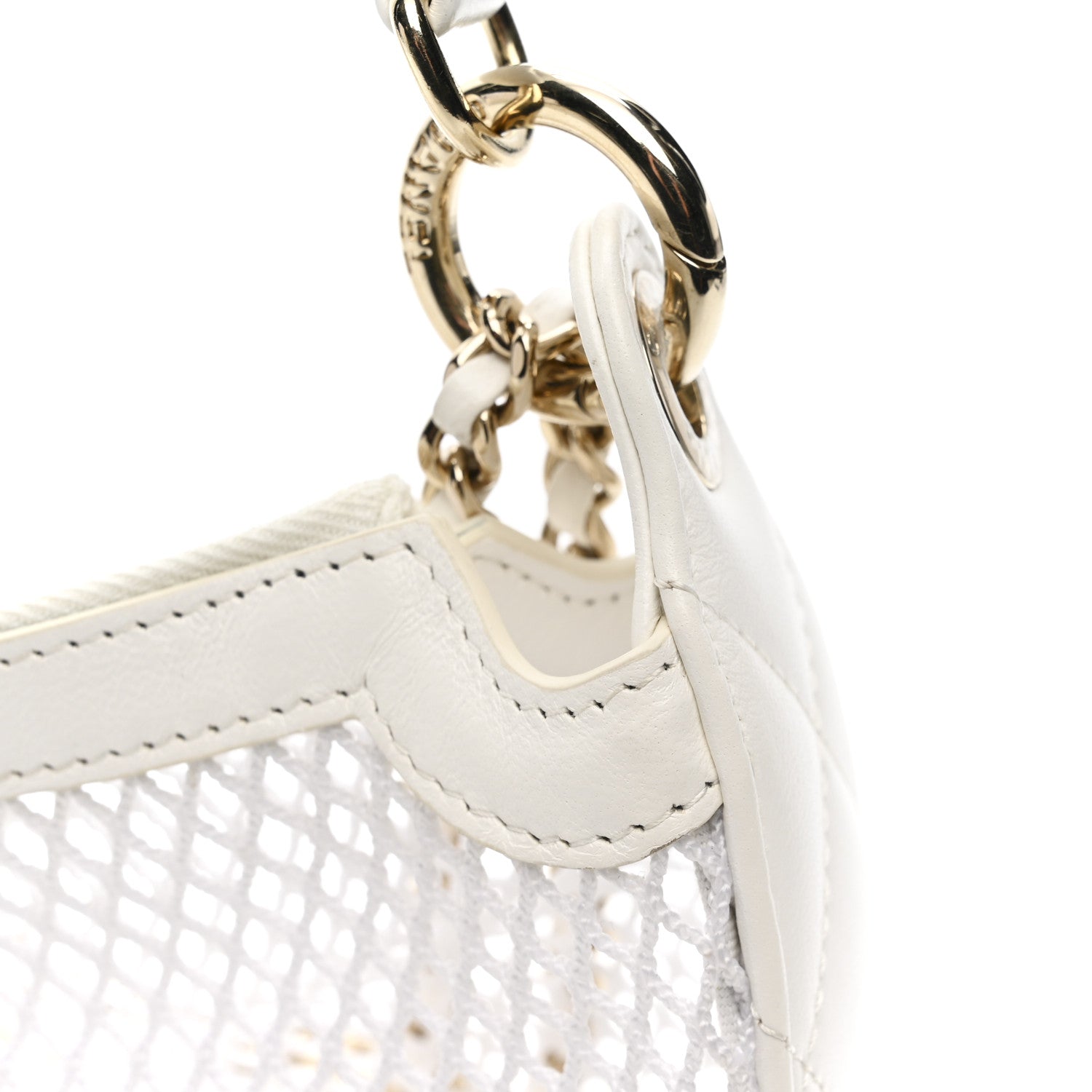 Mesh Shiny Lambskin Chain Hobo White