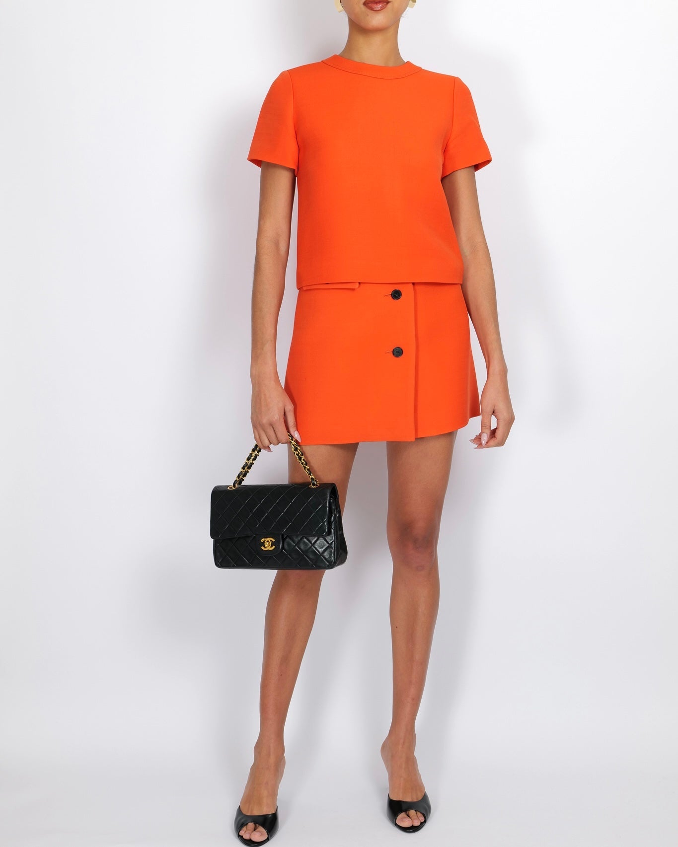 Christian Dior Spring 2022 Runway Orange Wool Mini Skirt and Cropped Jacket Set with Pocket Details Size FR 36/38 (UK 8/10)