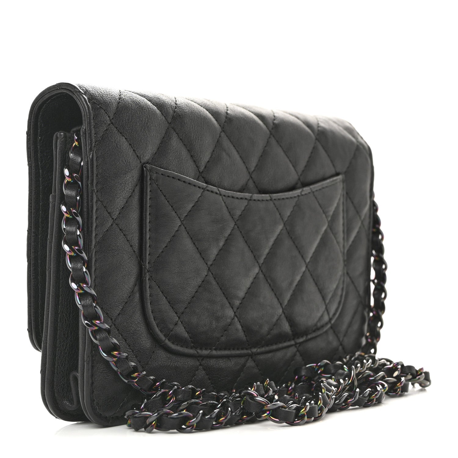 Crumpled Calfskin Quilted Wallet On Chain WOC So Black