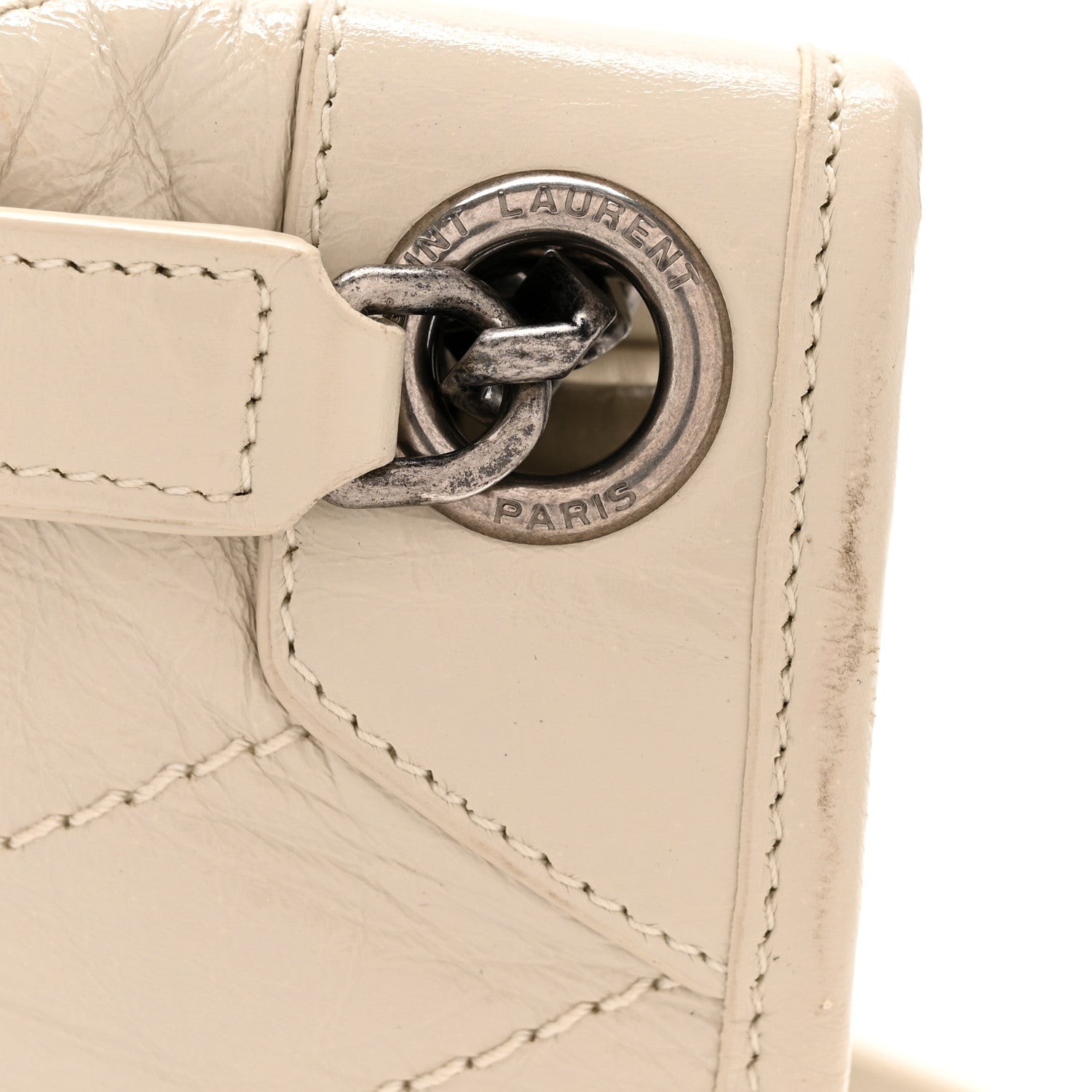 Crinkled Calfskin Matelasse Monogram Medium Niki Chain Satchel Crema Soft