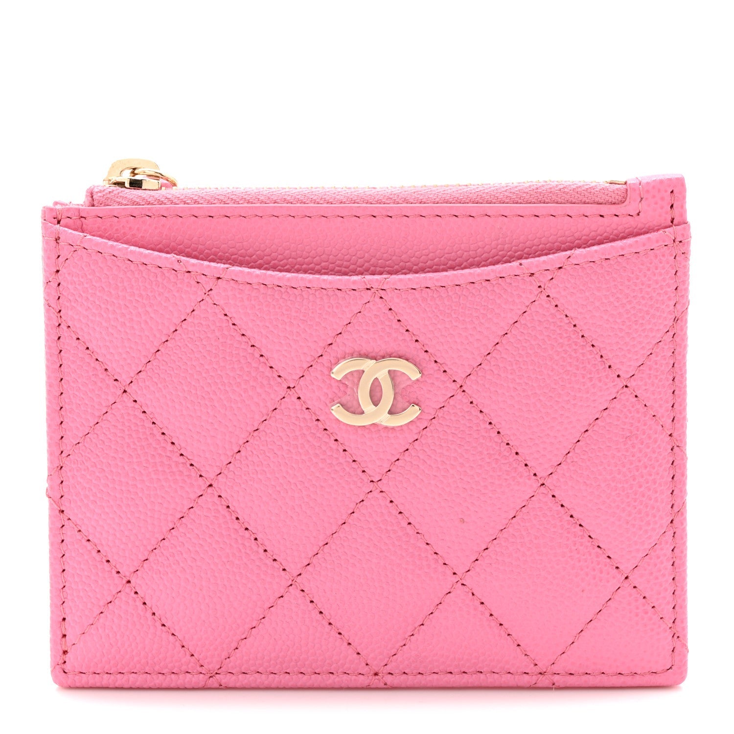 Caviar Quilted CC Zip Card Holder Pink