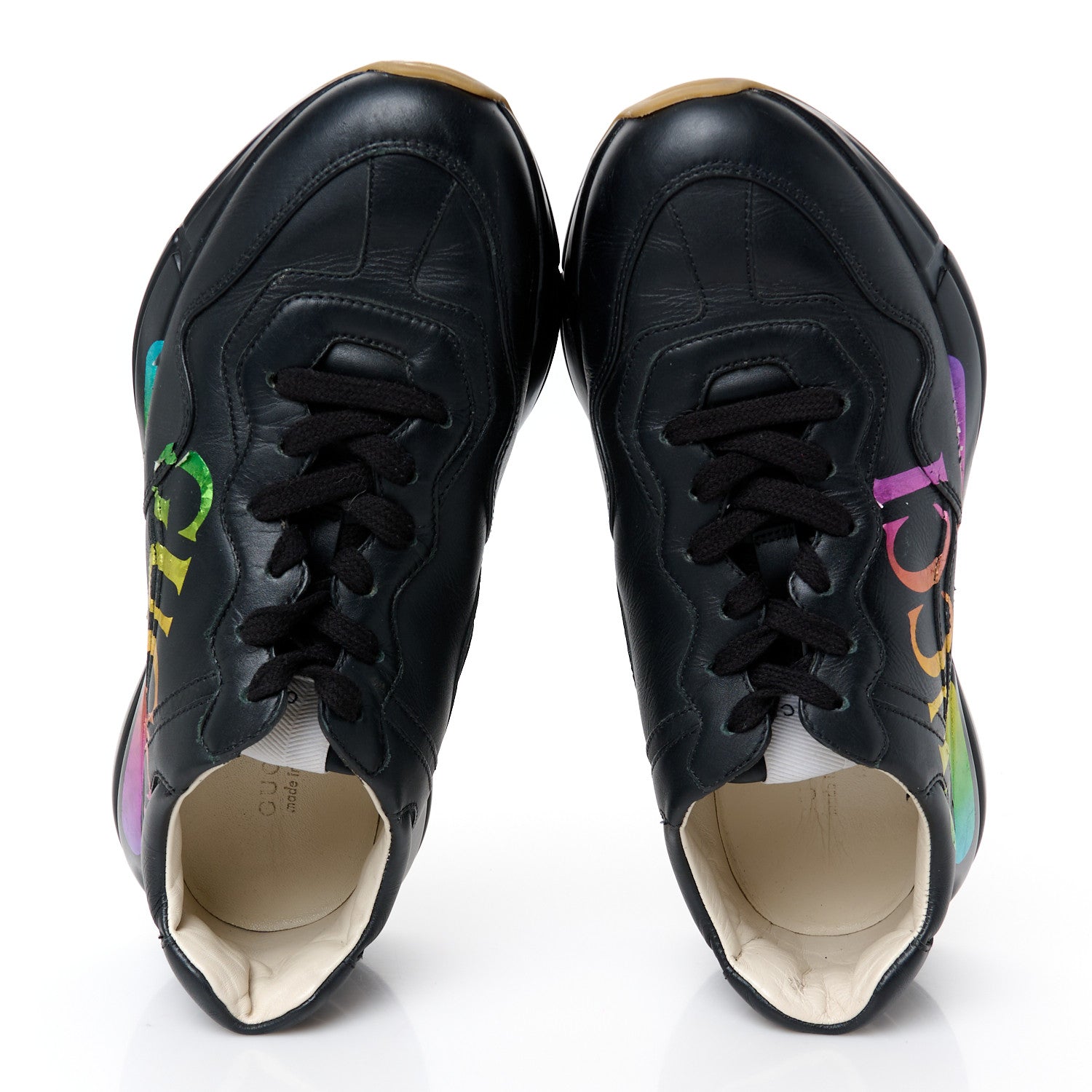 Calfskin Iridescent Logo Womens Rhyton Sneakers 39 Black