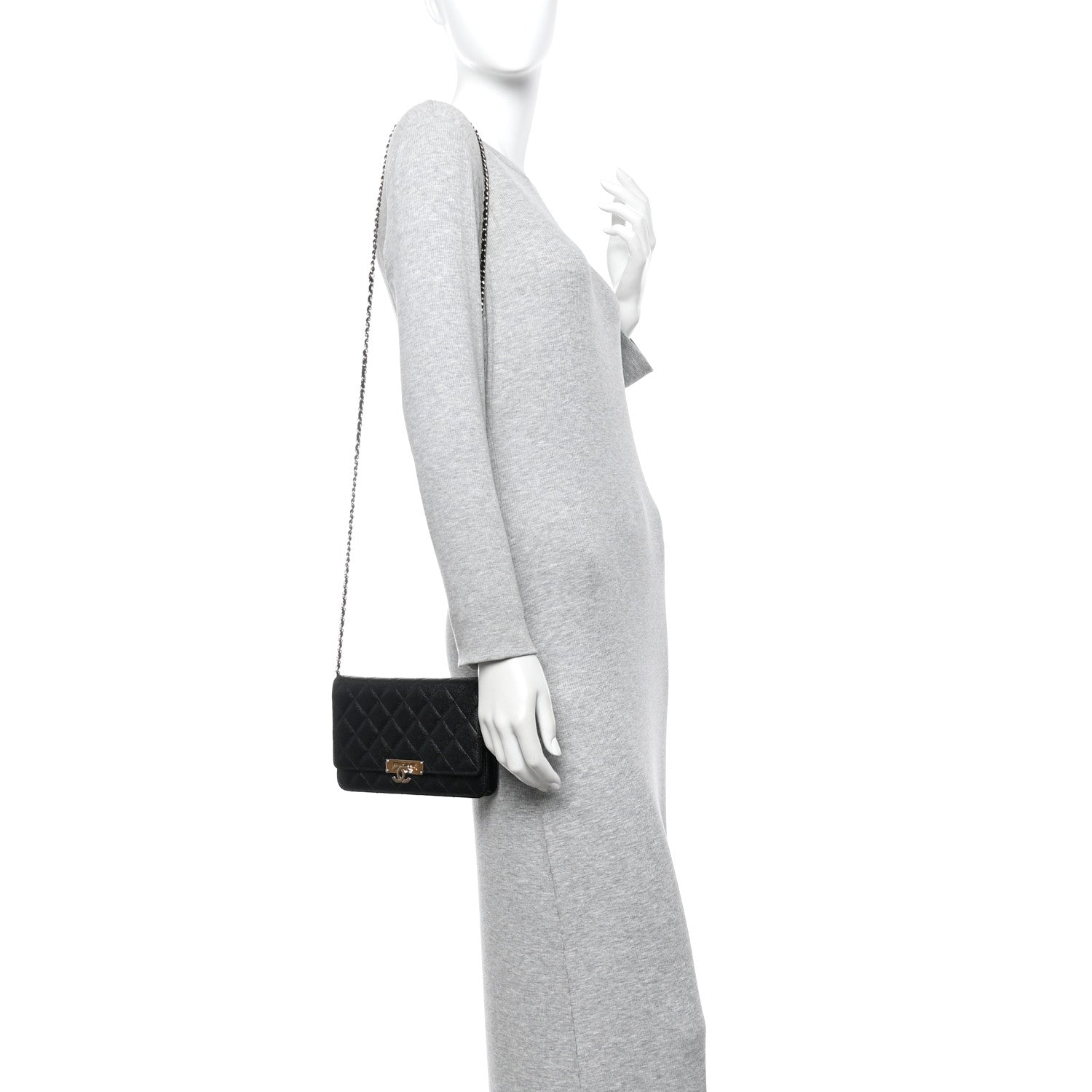 Caviar Quilted Golden Class Wallet On Chain WOC Black