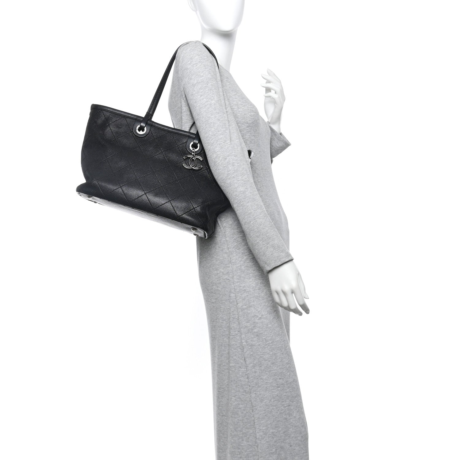 Grained Calfskin Shopping Fever Tote Black