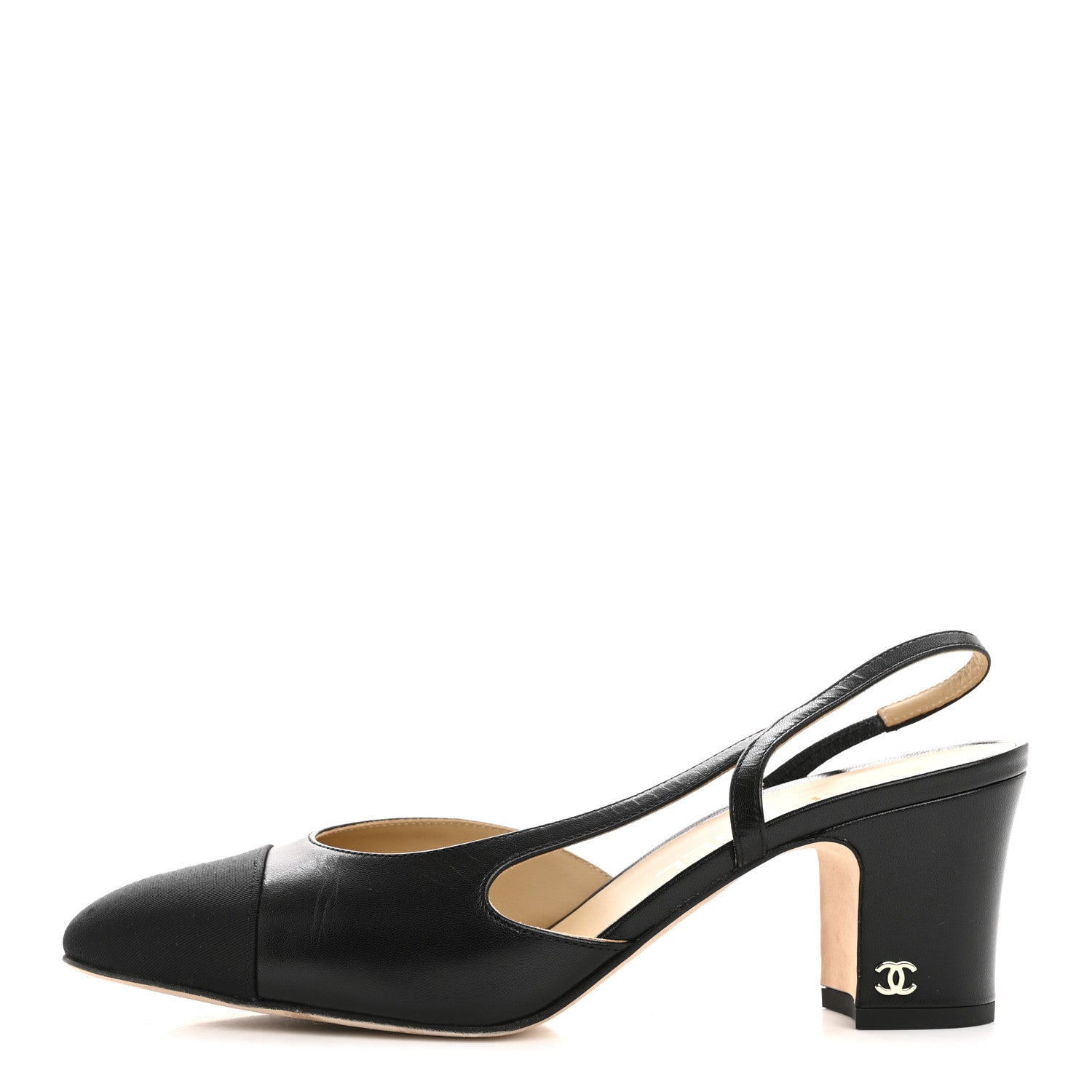 Goatskin Grosgrain Cap Toe CC Slingback Pumps 38.5 Black