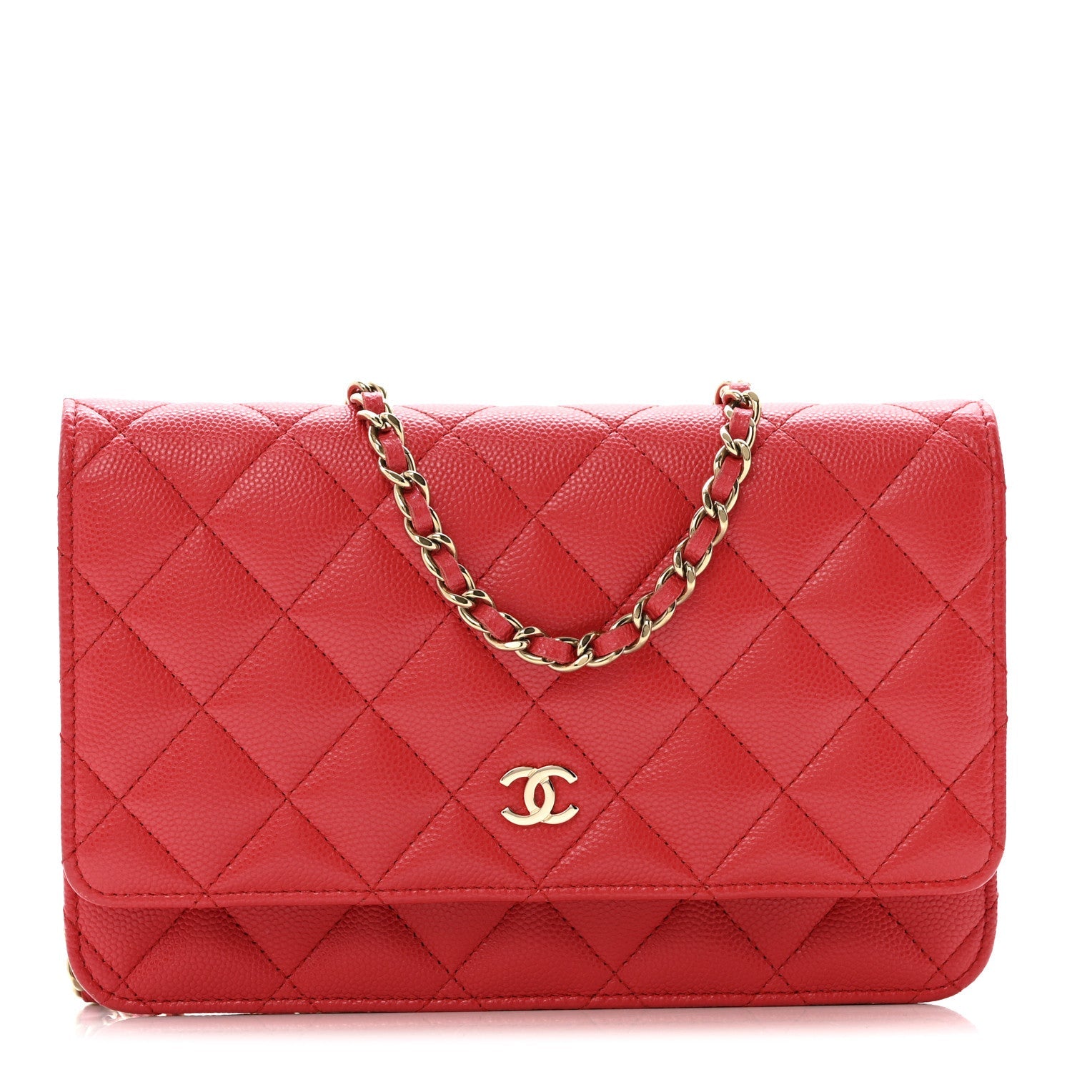 Caviar Quilted Wallet on Chain WOC Red
