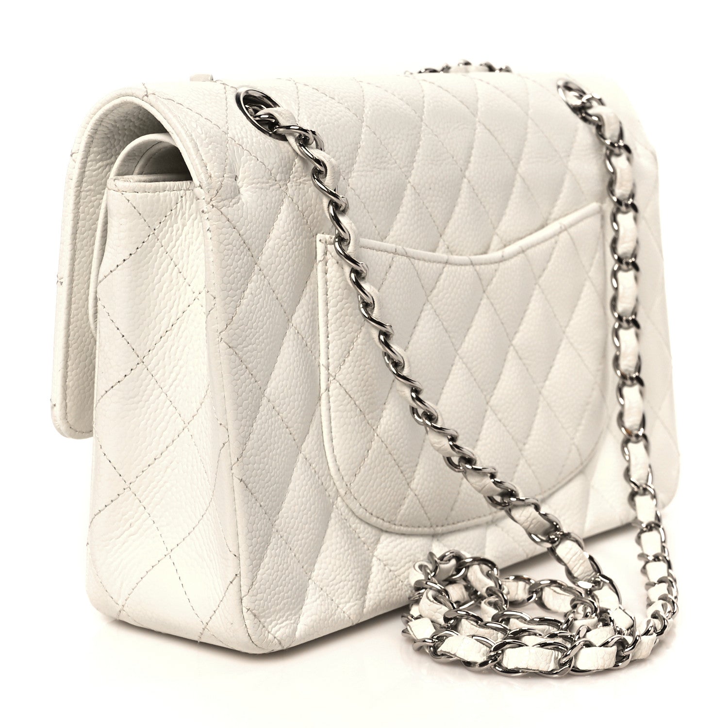 Caviar Quilted Medium Double Flap White