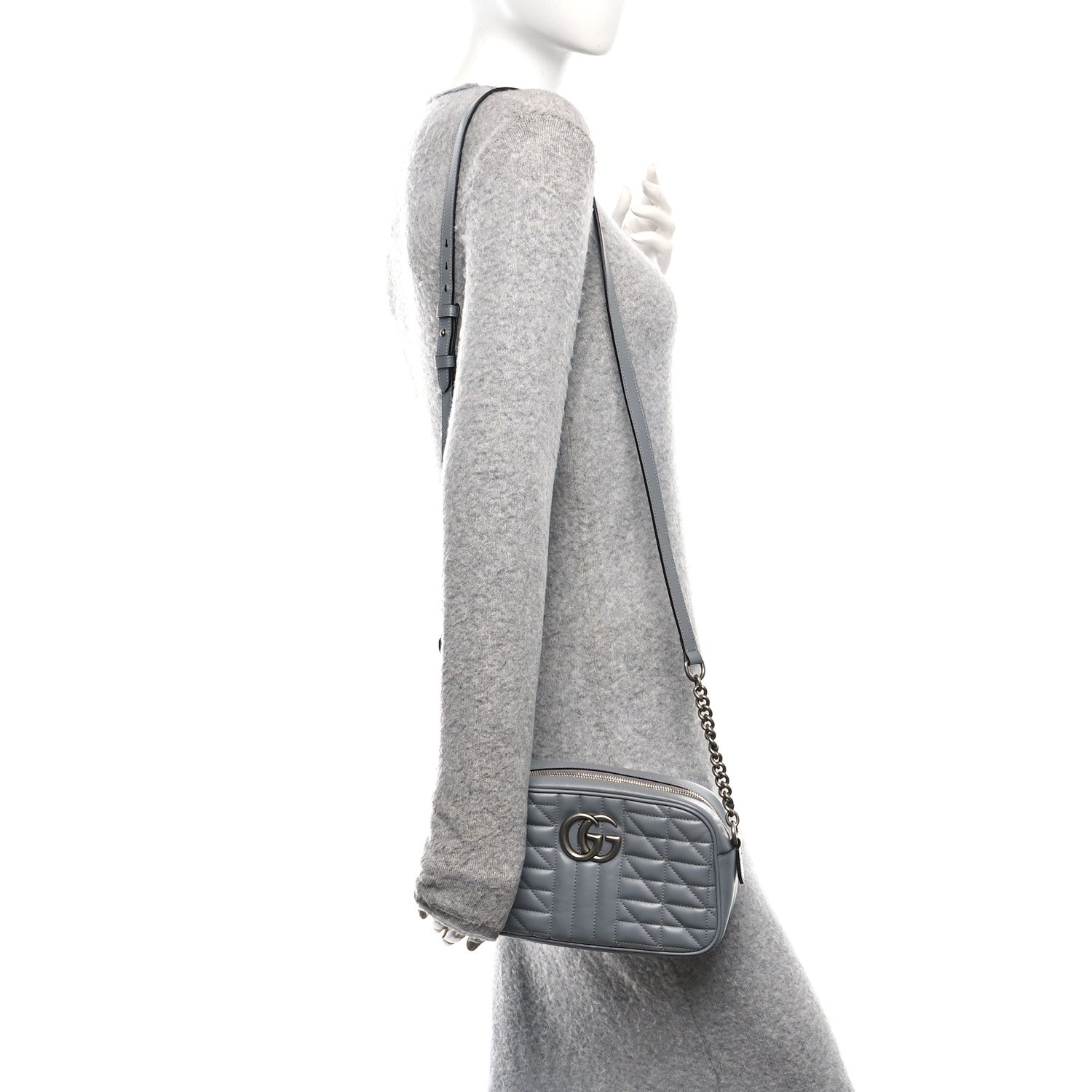 Calfskin Matelasse Aria Small GG Marmont Chain Shoulder Bag Deep Grey