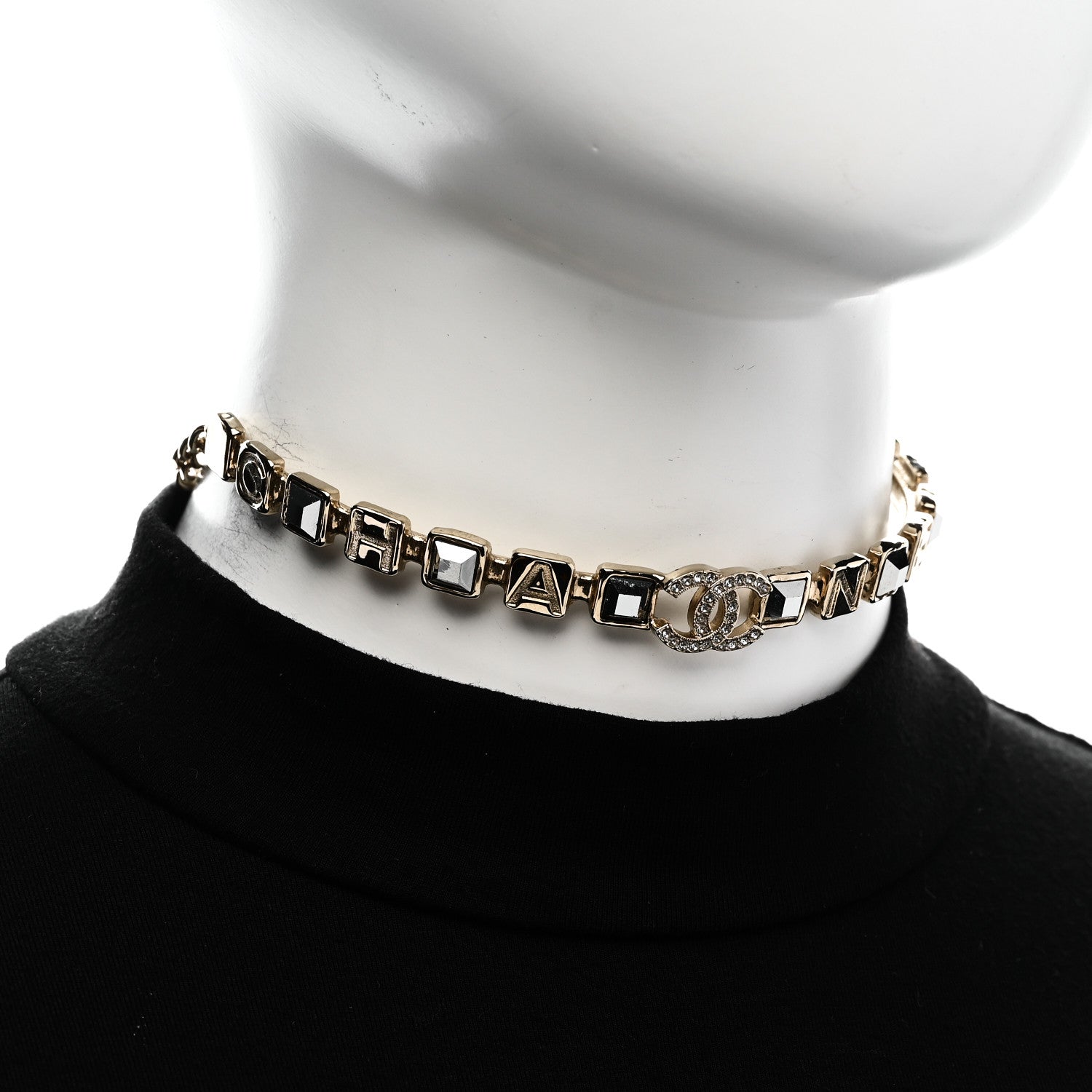 Baguette Crystal Logo CC Choker Necklace Gold
