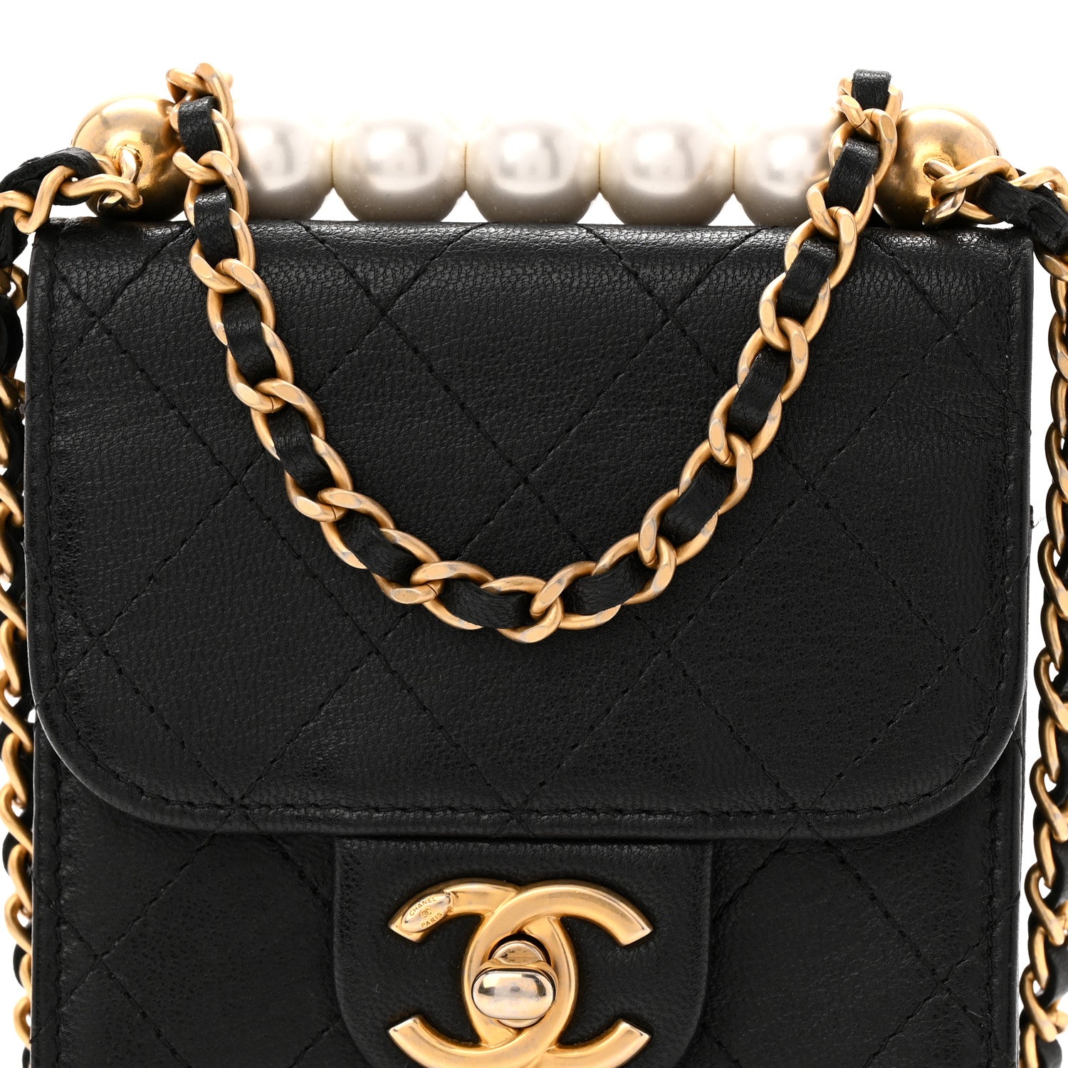 Lambskin Quilted Chic Pearls Flap Black
