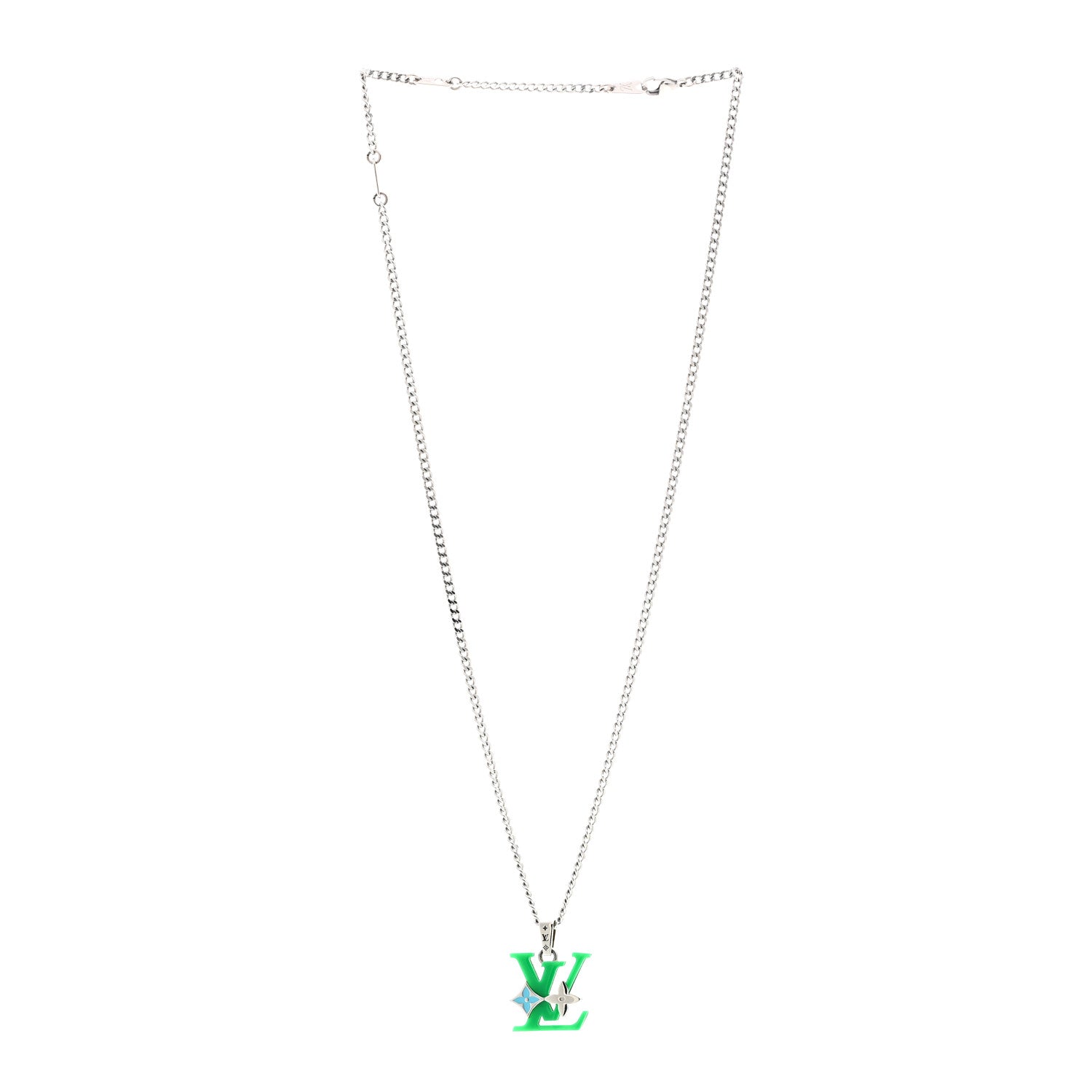 Plexiglass Monogram Row Pendant Necklace Green Multicolor