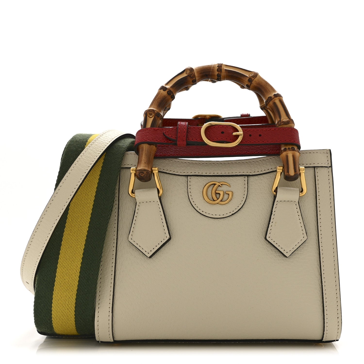 Textured Dollar Calfskin Web Mini Diana Tote Bag Mystic White