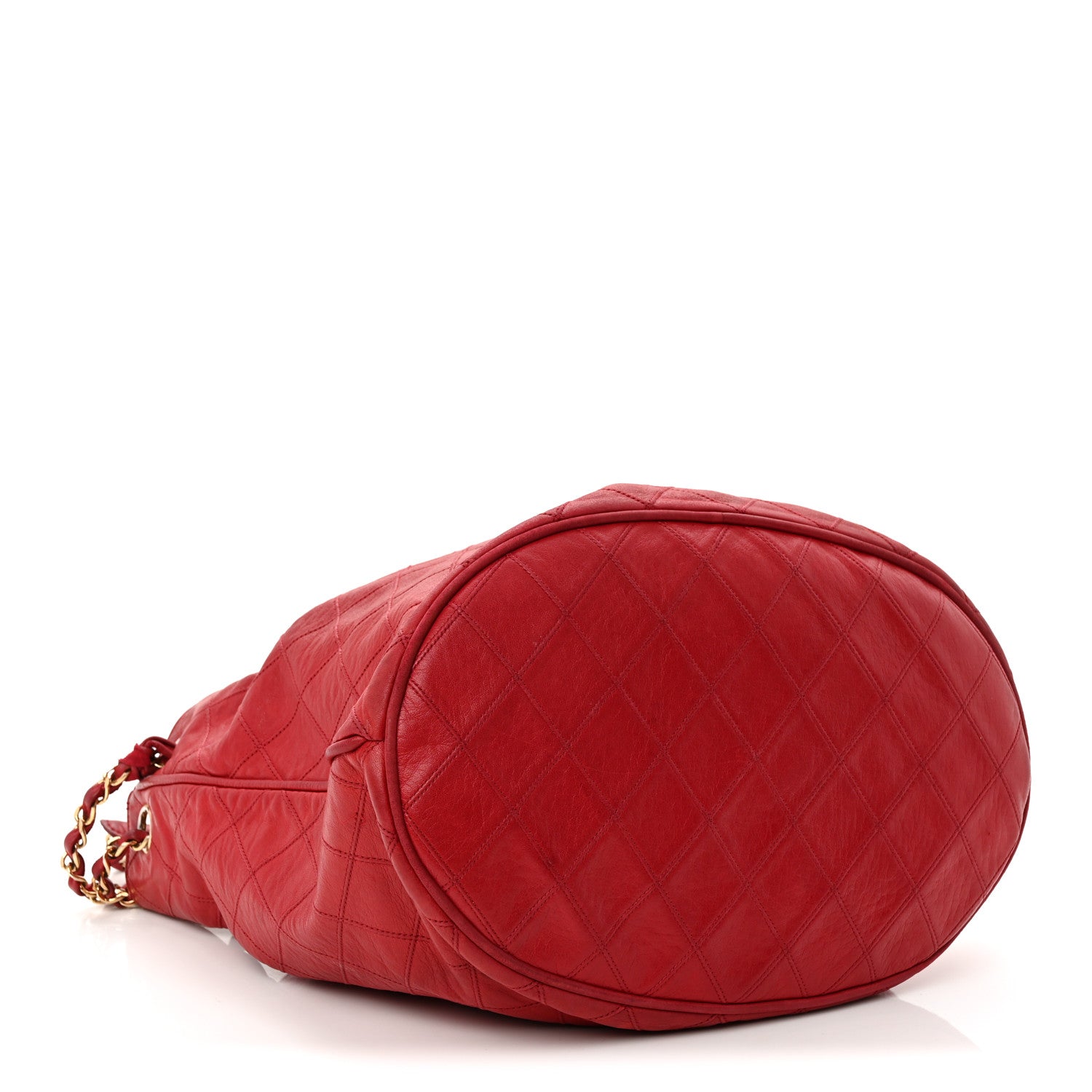 Lambskin Diamond Stitched CC Drawstring Shoulder Bag Red