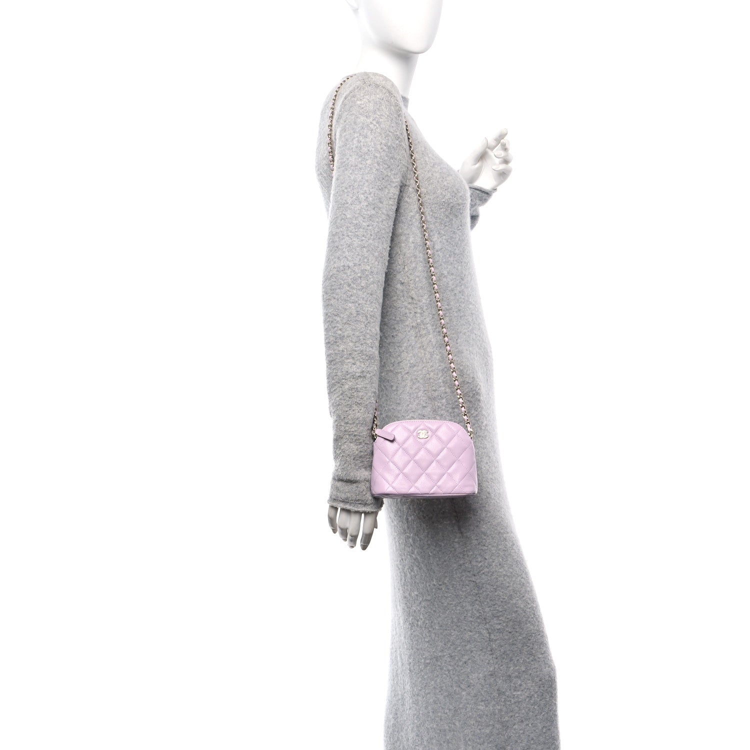Caviar Quilted Clutch with Chain Light Purple