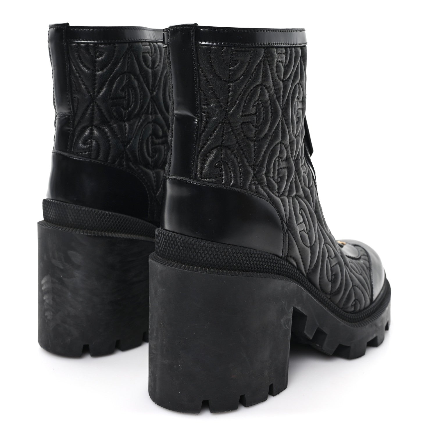 Calfskin Nappa Rhombus Quilted Trip Ankle Boots 36 Black