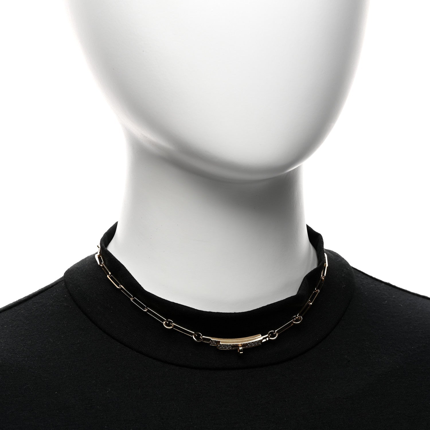 18K Yellow Gold Diamond Pave Kelly Chaine Choker Necklace