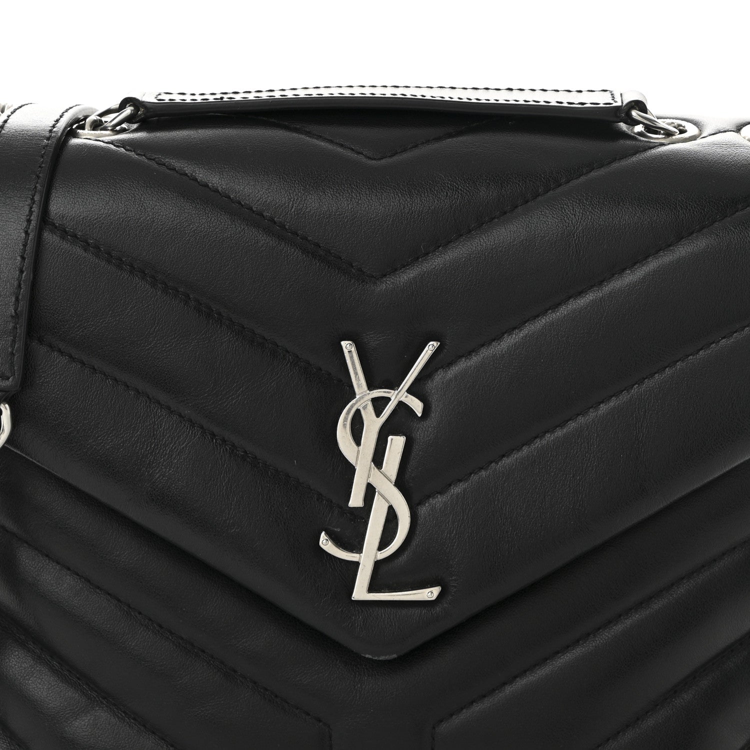 Calfskin Y Quilted Monogram Small Loulou Chain Satchel Black
