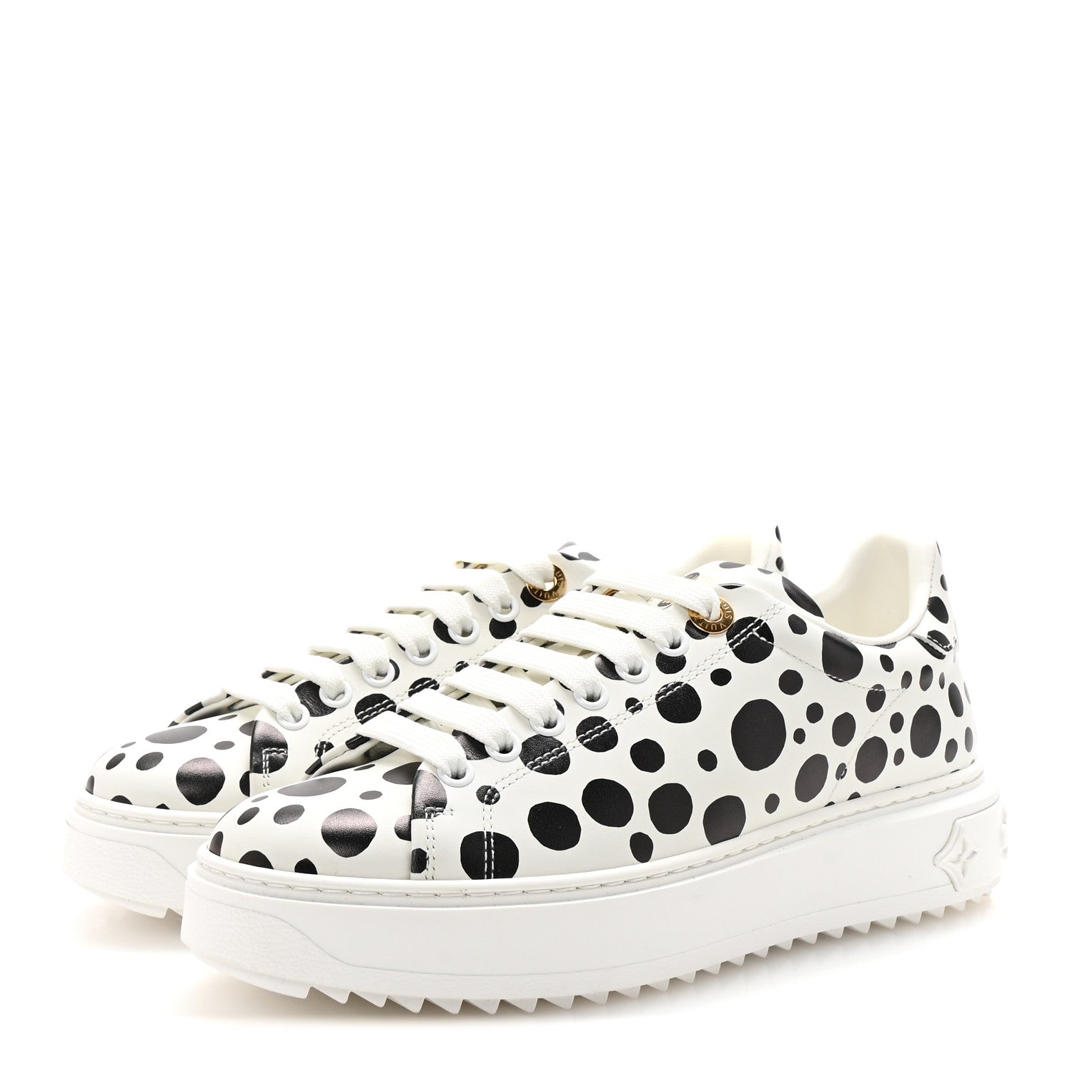 LV X YK Calfskin Printed Infinity Dots Time Out Sneakers 35.5 White