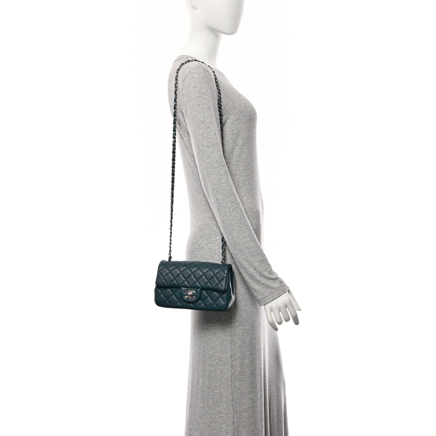 Lambskin Quilted Mini Rectangular Flap Dark Blue