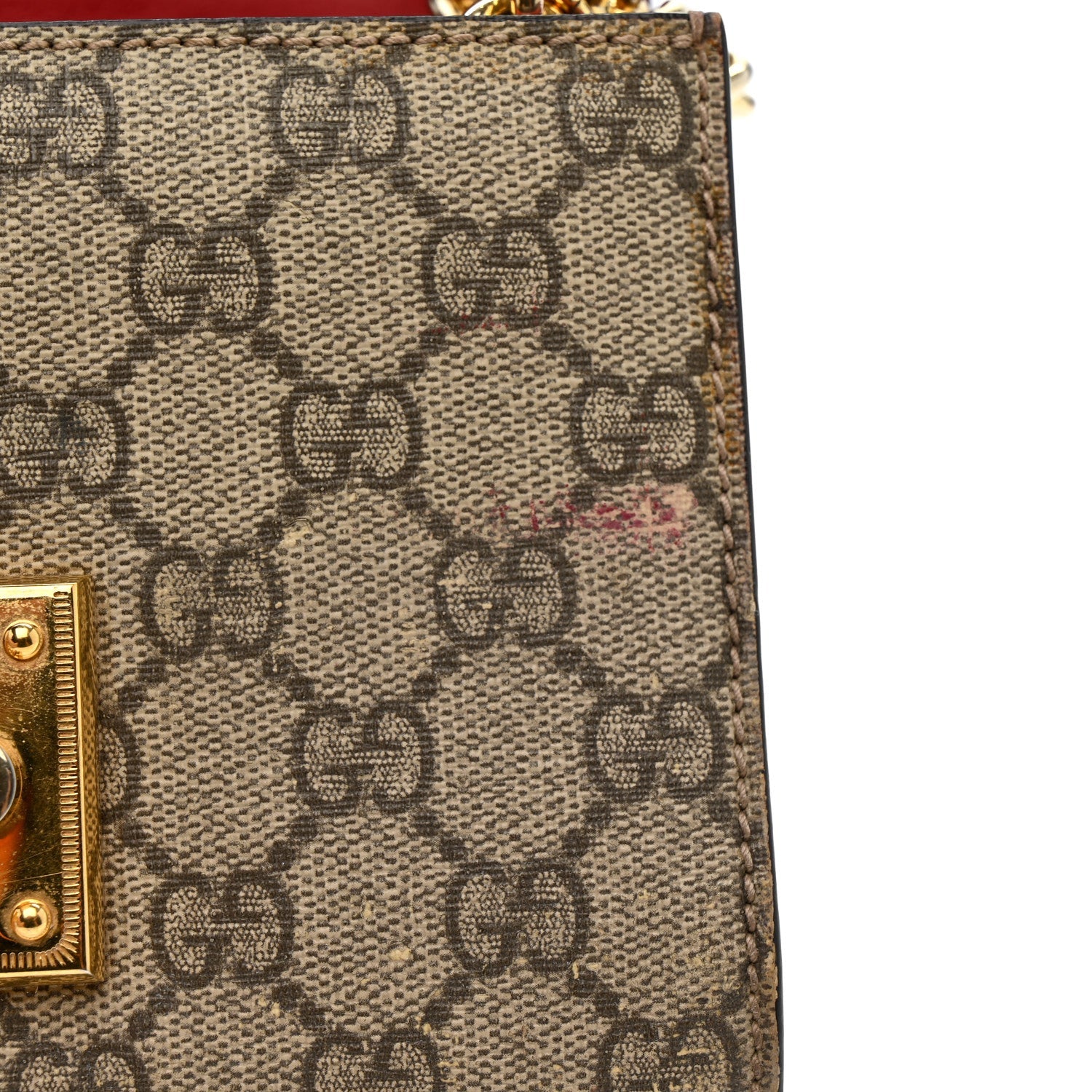GG Supreme Monogram Calfskin Small Padlock Shoulder Bag Beige Hibiscus Red New Rosette