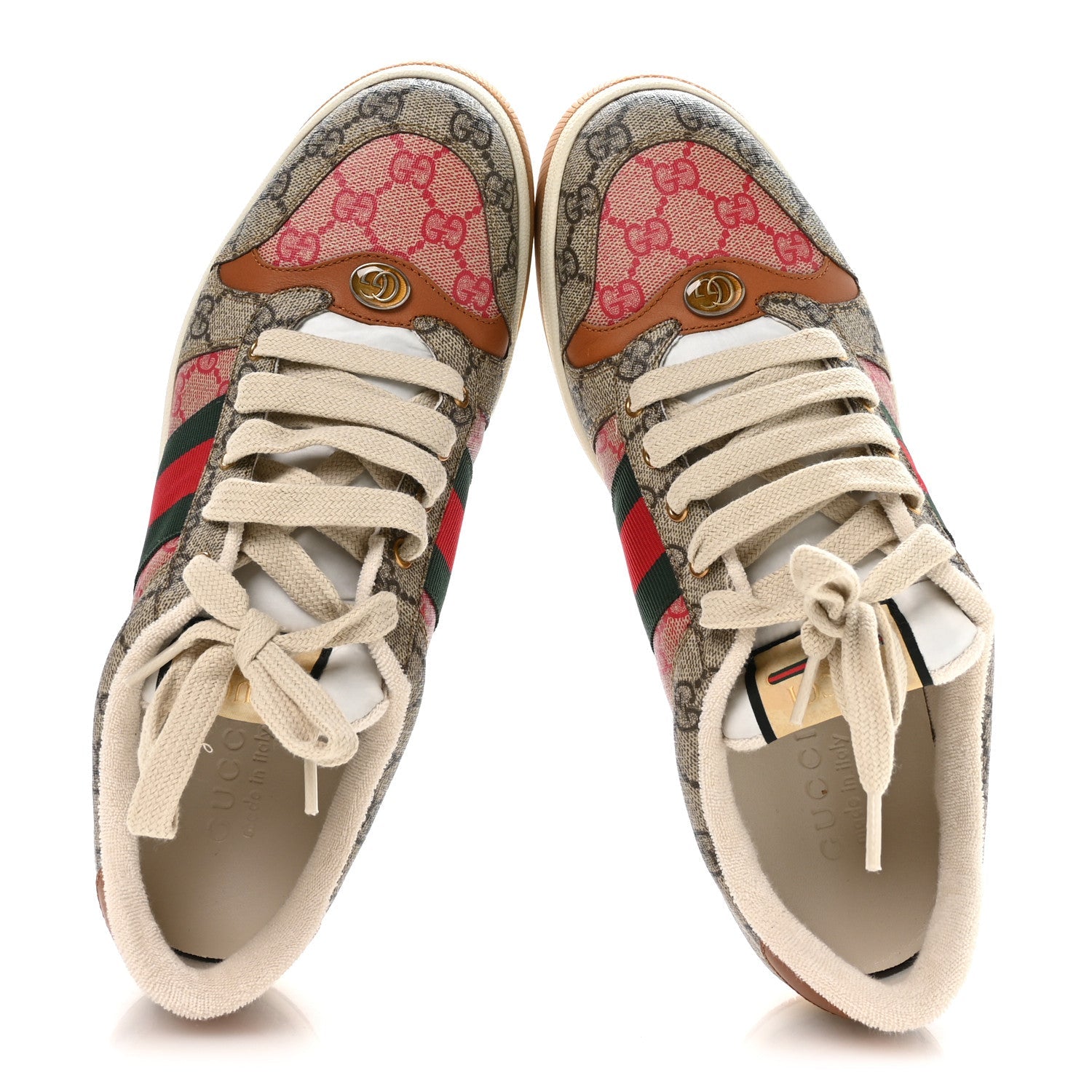 GG Supreme Monogram Harness Calfskin Web Mens Screener Sneakers 10.5 Beige Ebony Rosso Harness Brown
