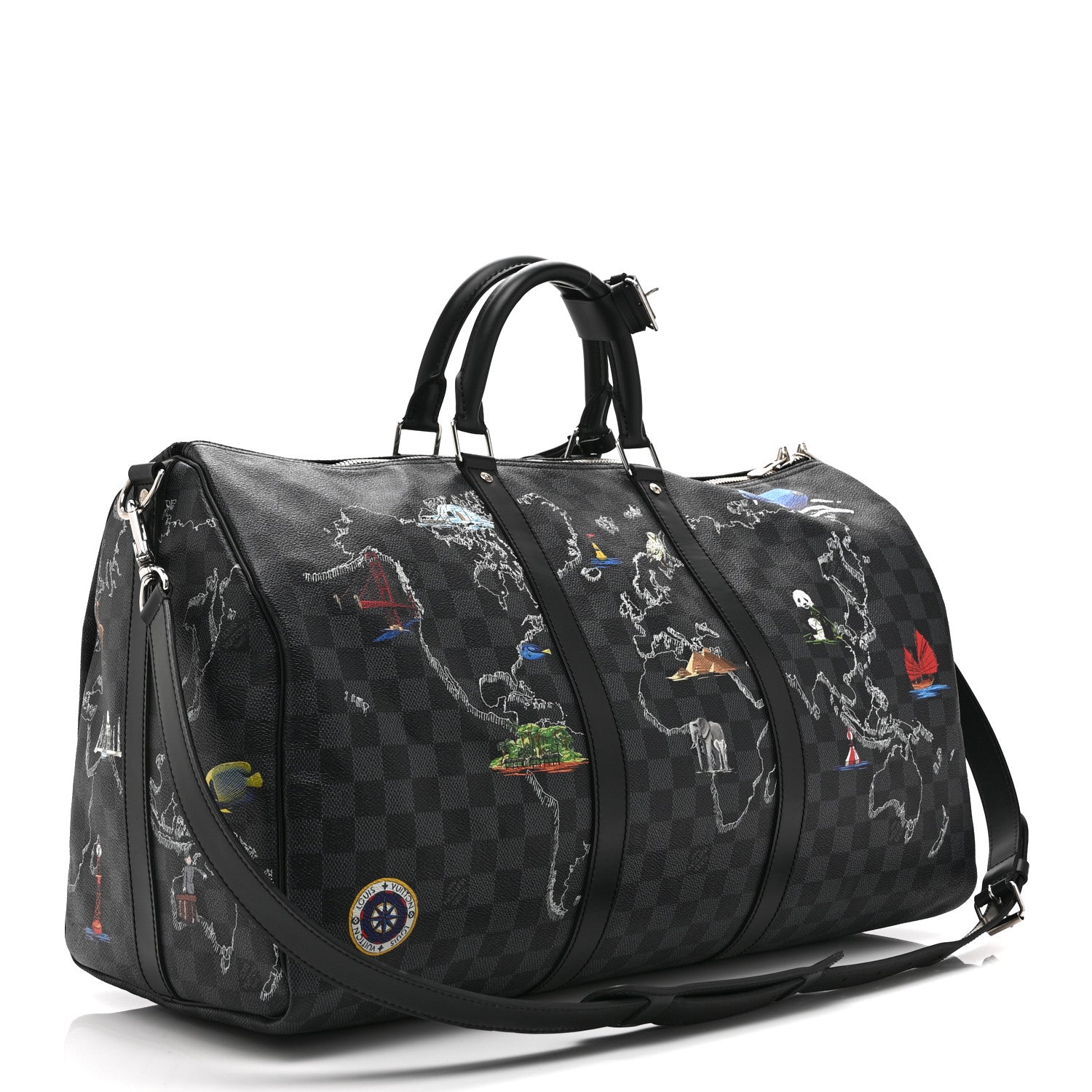 Damier Graphite World Map Keepall Bandouliere 50