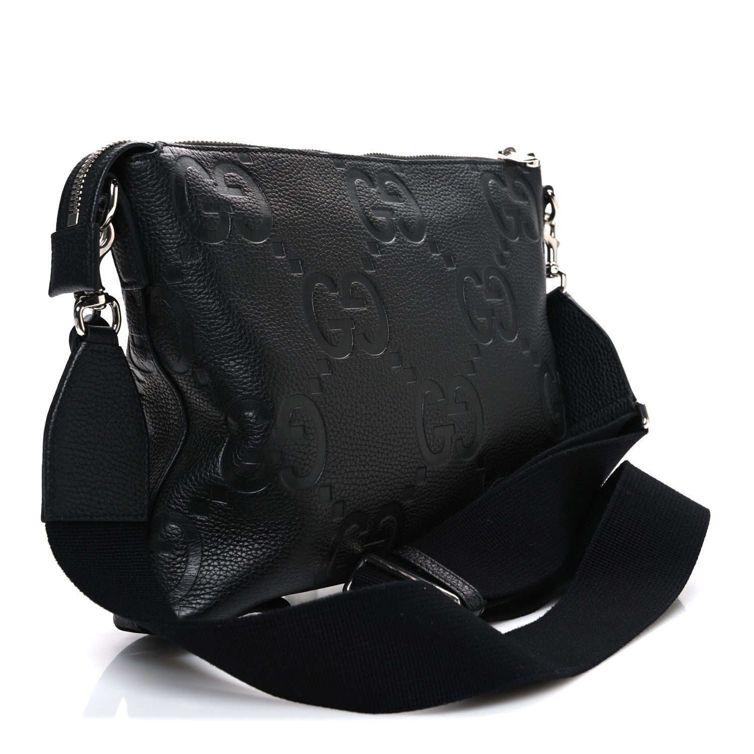 Piuma Calfskin Jumbo GG Embossed Medium Wristlet Messenger Bag Black