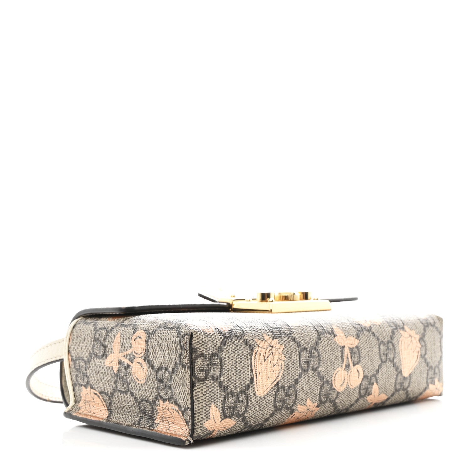 GG Supreme Monogram Berry Textured Dollar Calfskin Mini Padlock Top Handle Shoulder Bag Beige Ebony Light Copper Mystic White