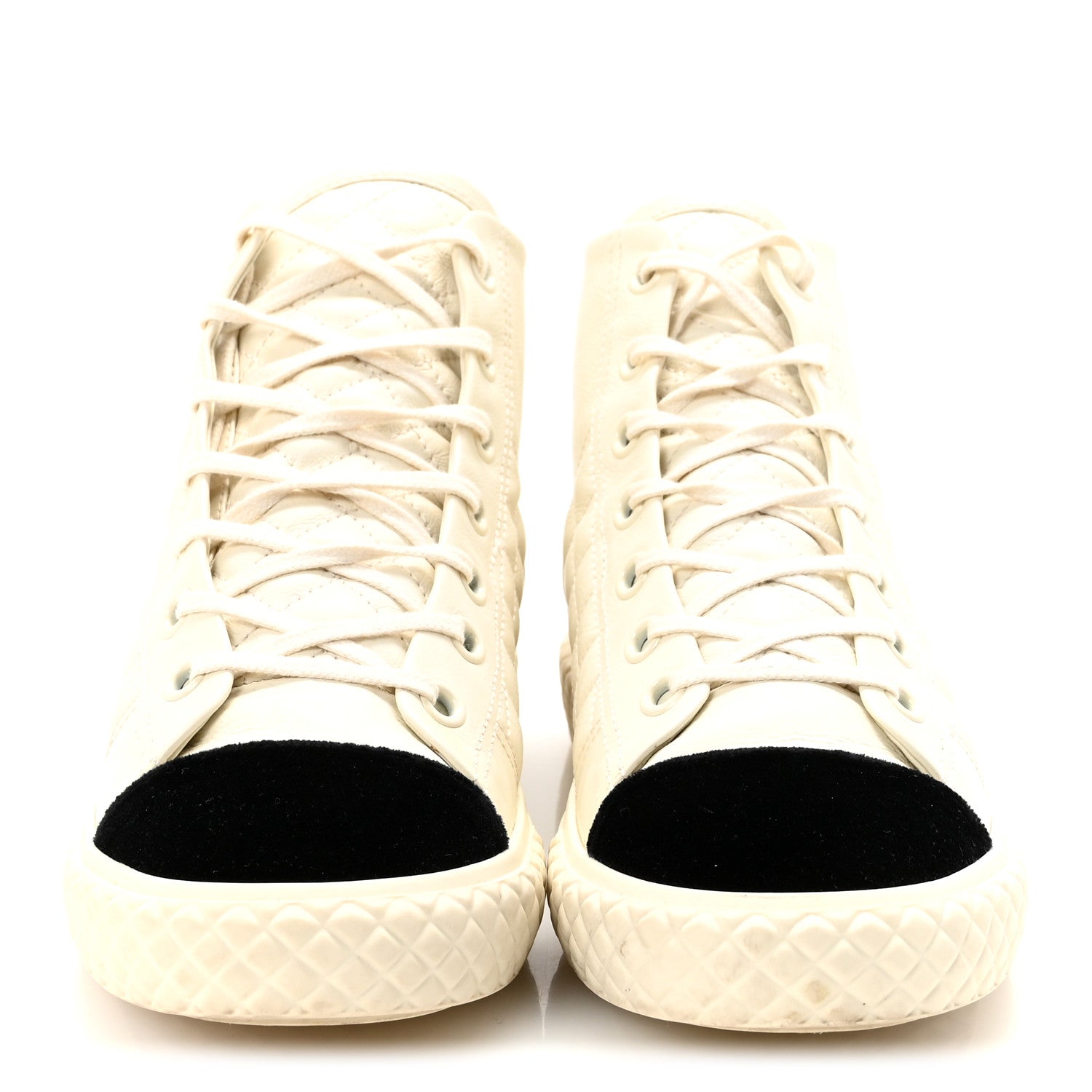 Calfskin High Top CC Sneakers 40 Ivory Black