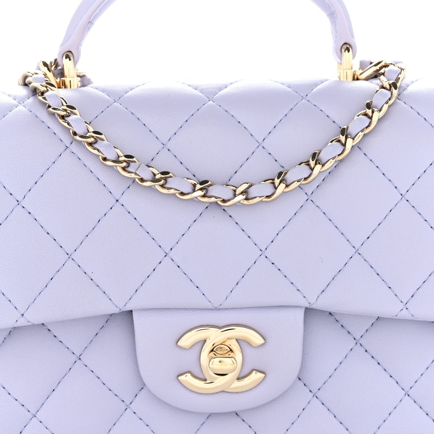 Lambskin Quilted Mini Top Handle Rectangular Flap Light Purple