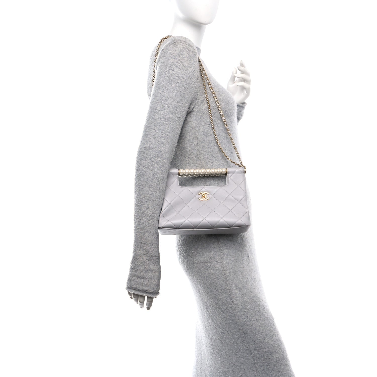 Calfskin Pearl Small Shopping Bag Grey