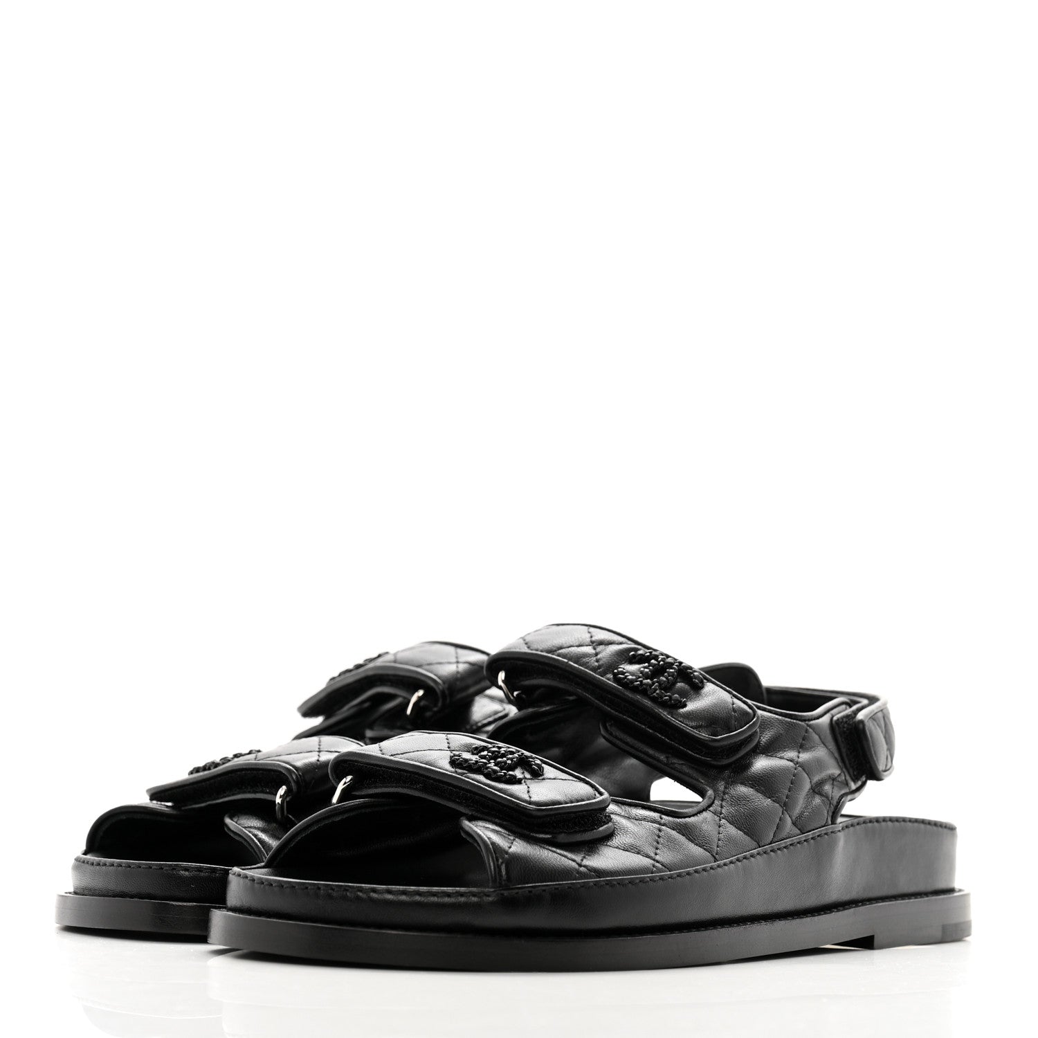 Lambskin Quilted Velcro Dad Sandals 37 So Black