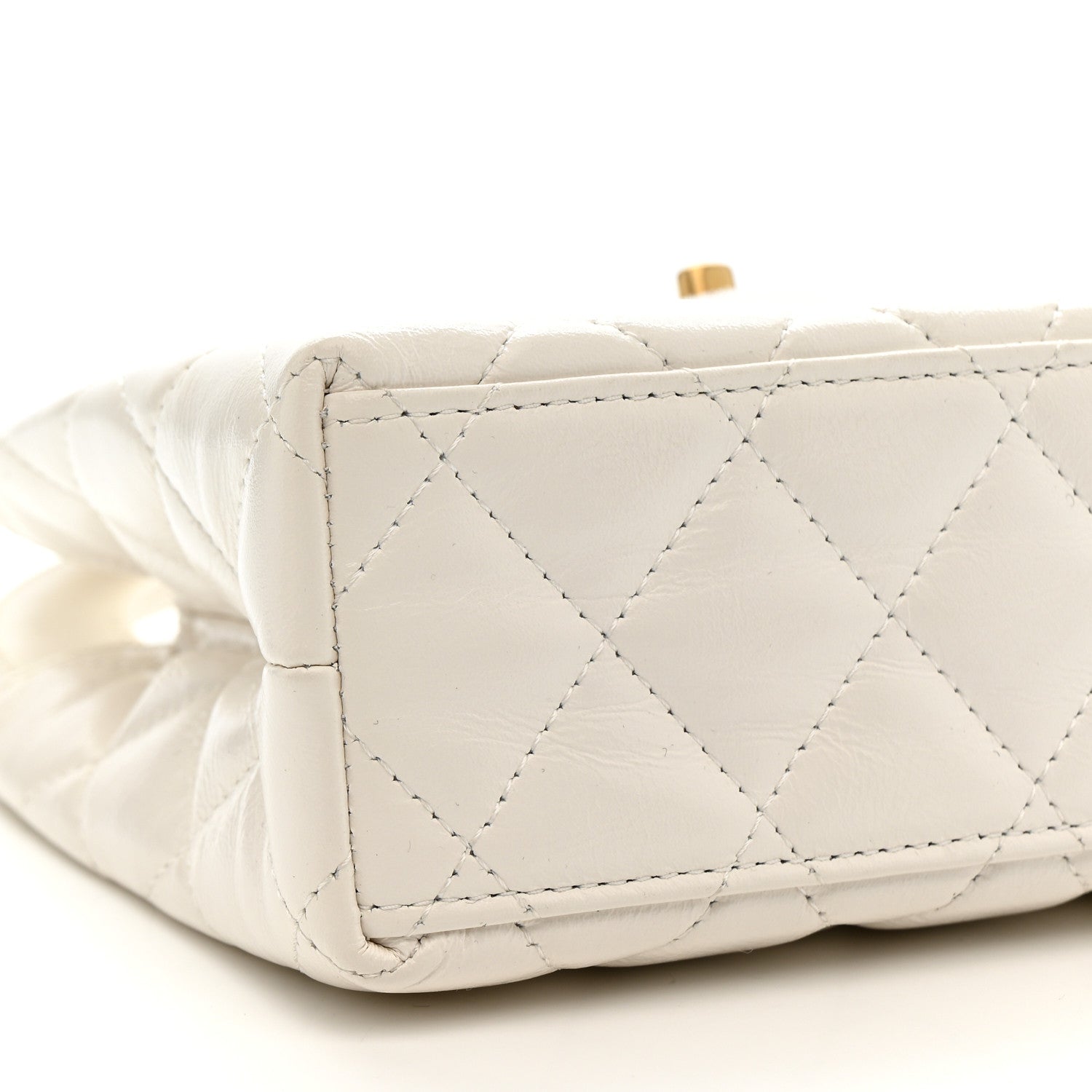 Shiny Aged Calfskin Quilted Nano Kelly Shopper White