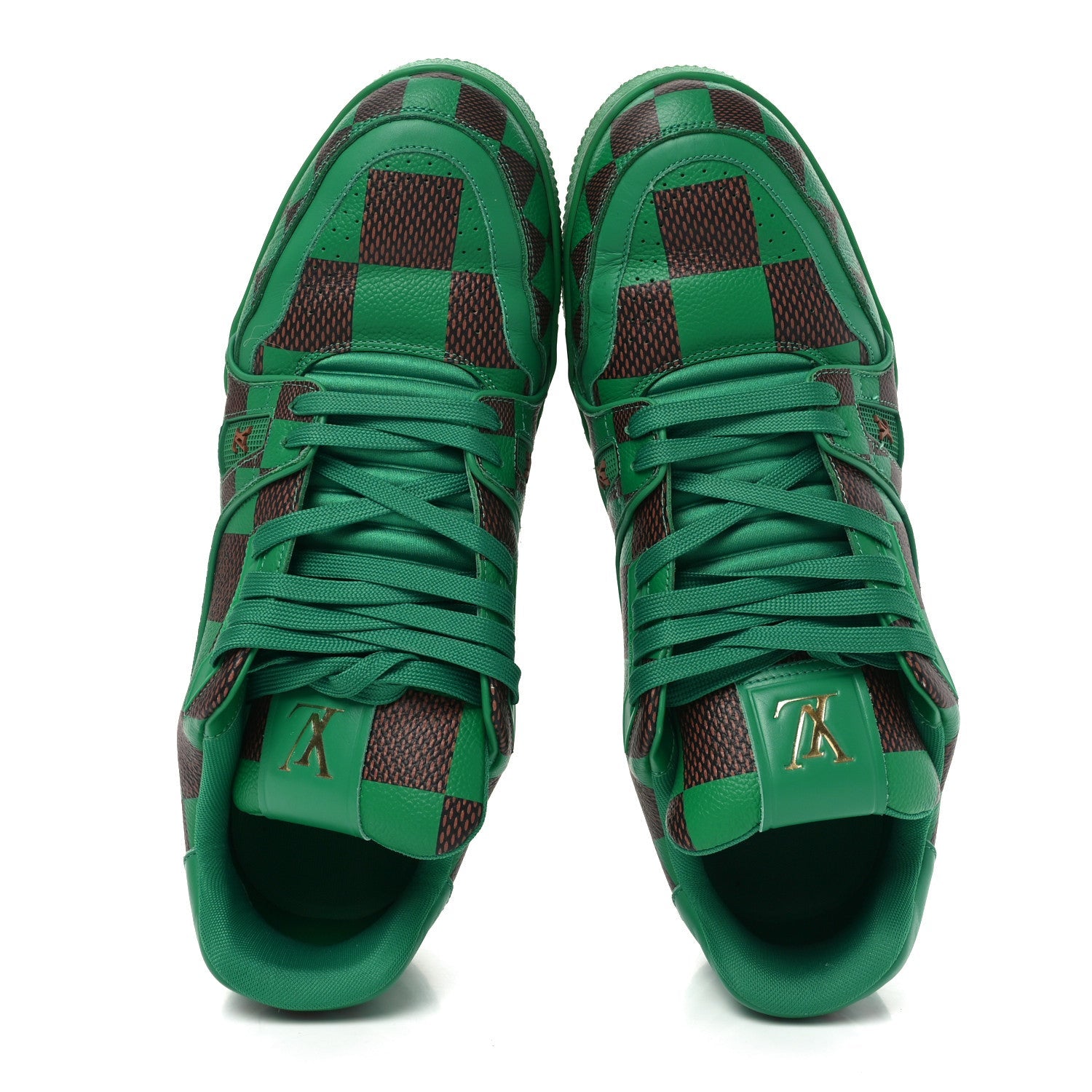 Damier Pop Grained Calfskin Mens LV Trainer Sneakers 10 Green