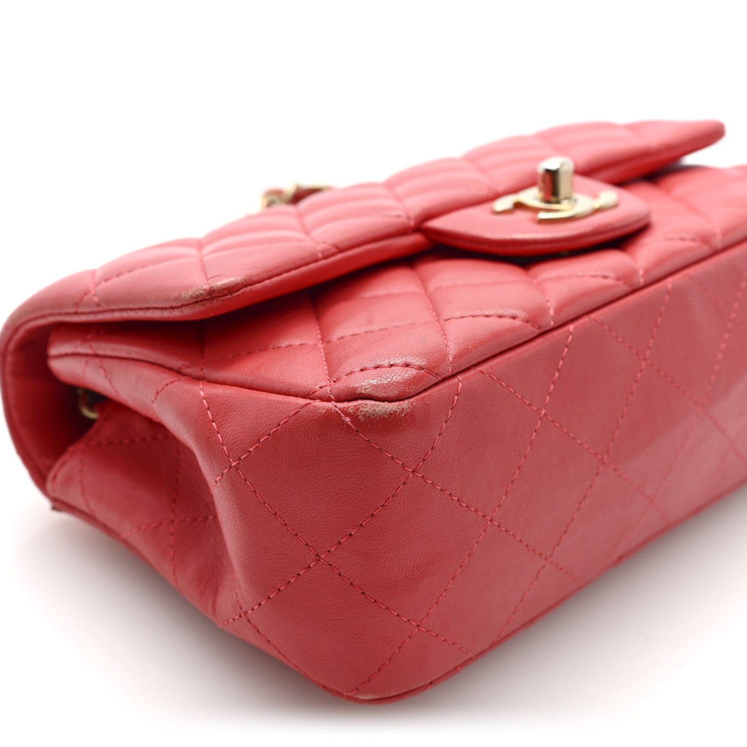 Lambskin Quilted Mini Rectangular Flap Coral