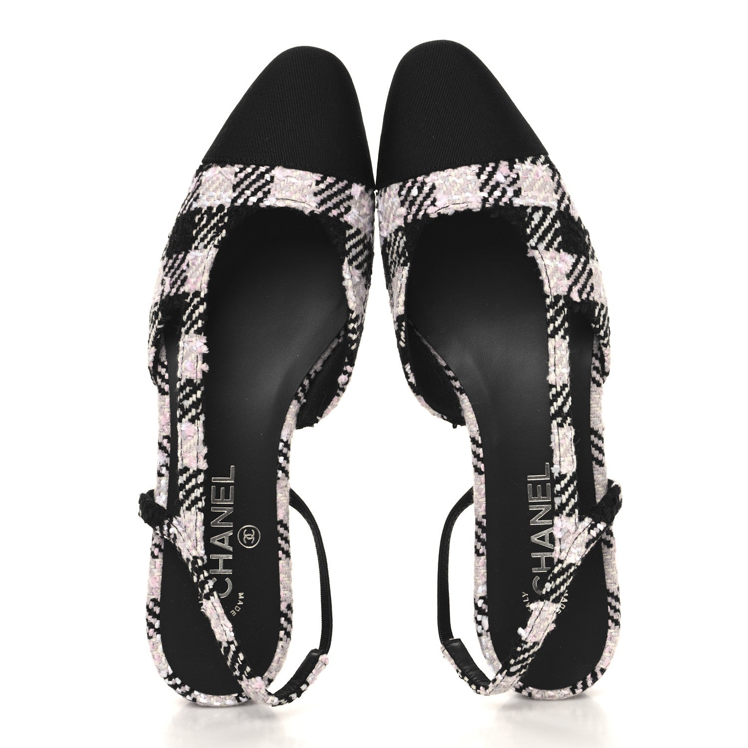 Tweed Cap Toe CC Slingback Flats 41 Black Pink White