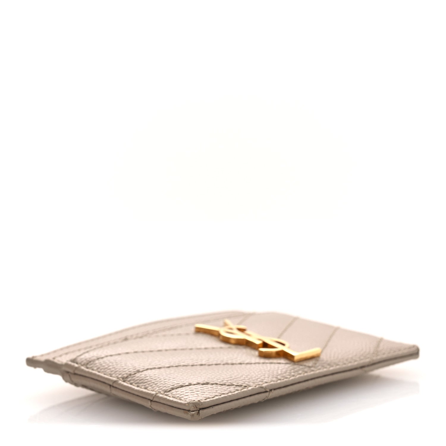 Grain De Poudre Matelasse Chevron Monogram Credit Card Case Dark Beige
