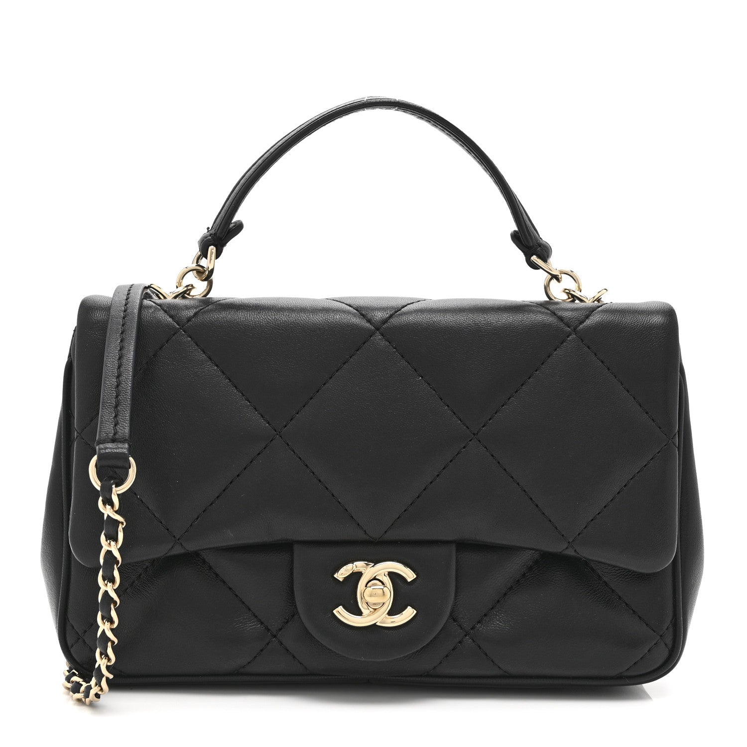 Lambskin Quilted Small Easy Carry Flap Black