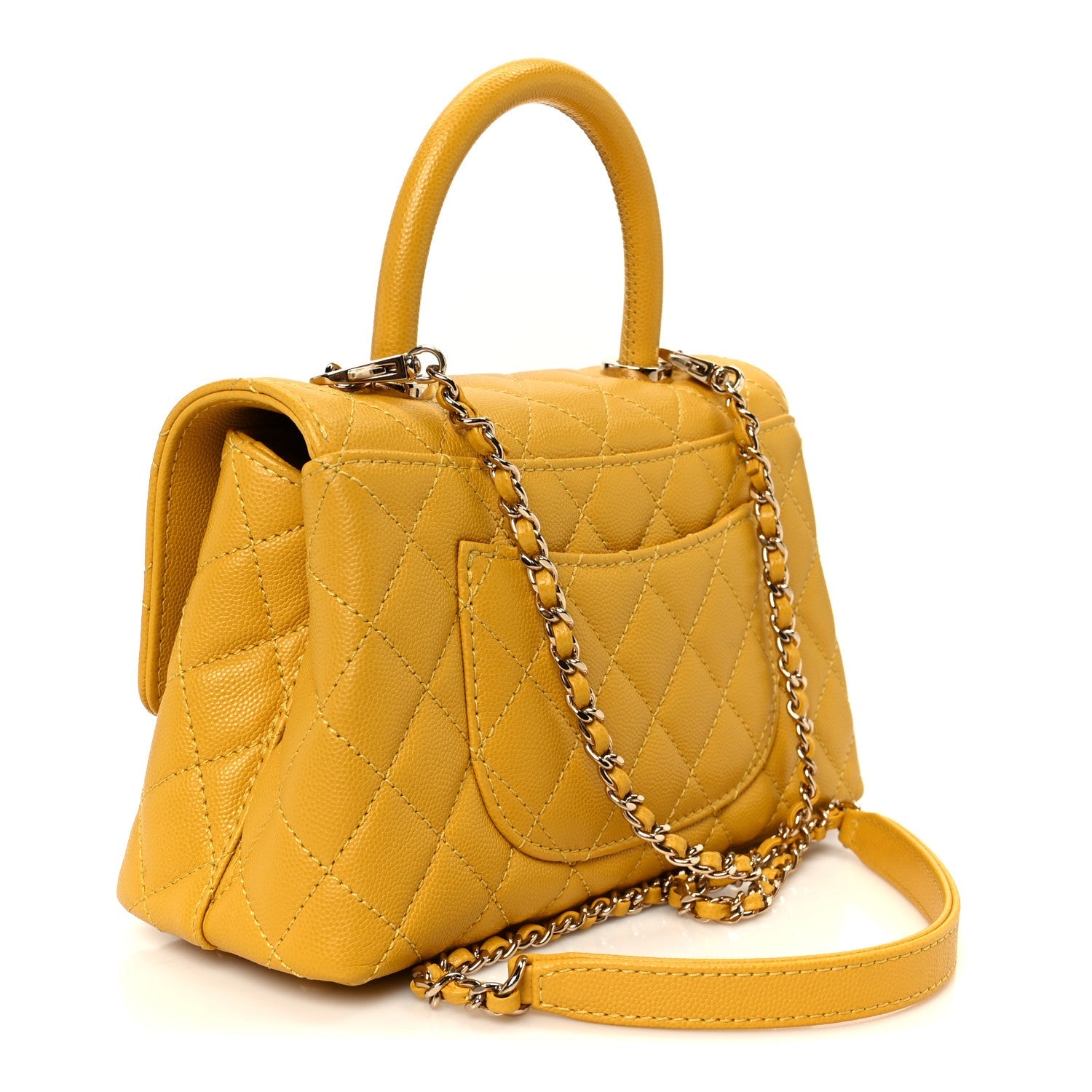 Caviar Quilted Mini Coco Handle Flap Yellow