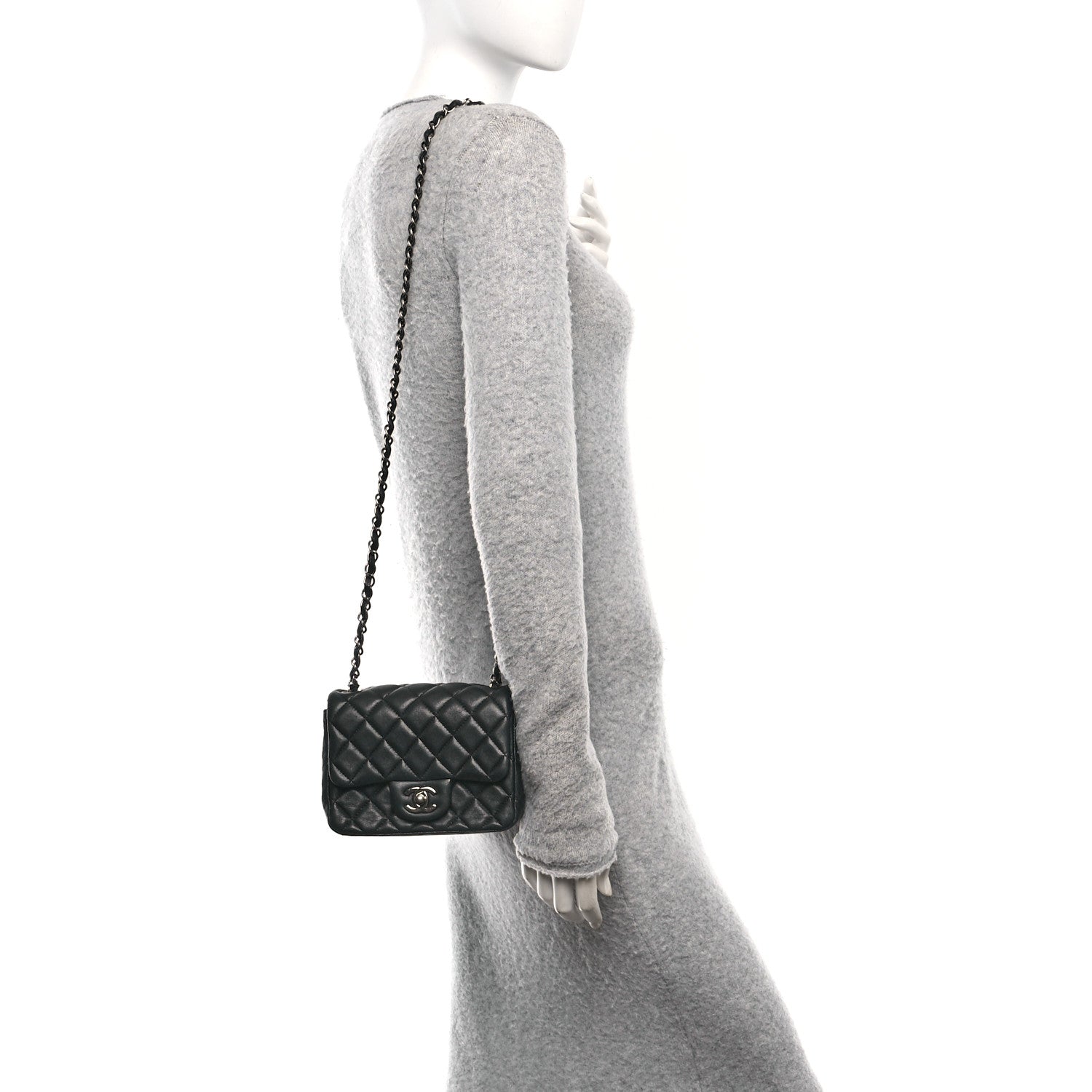 Lambskin Quilted Mini Square Flap Black