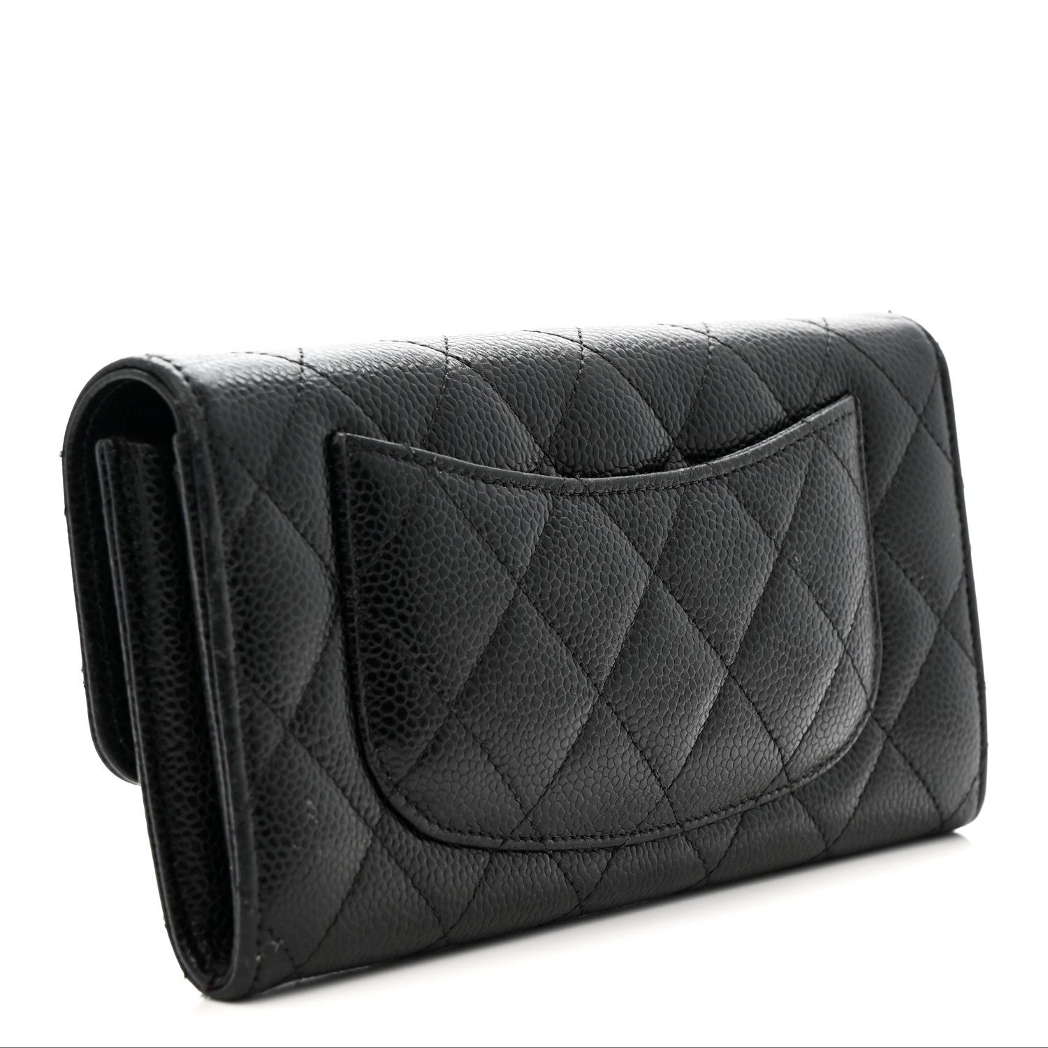 Caviar Quilted Large Gusset Flap Wallet Black