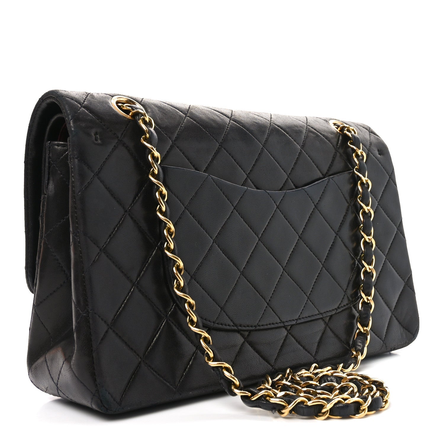 Lambskin Quilted Medium Double Flap Black