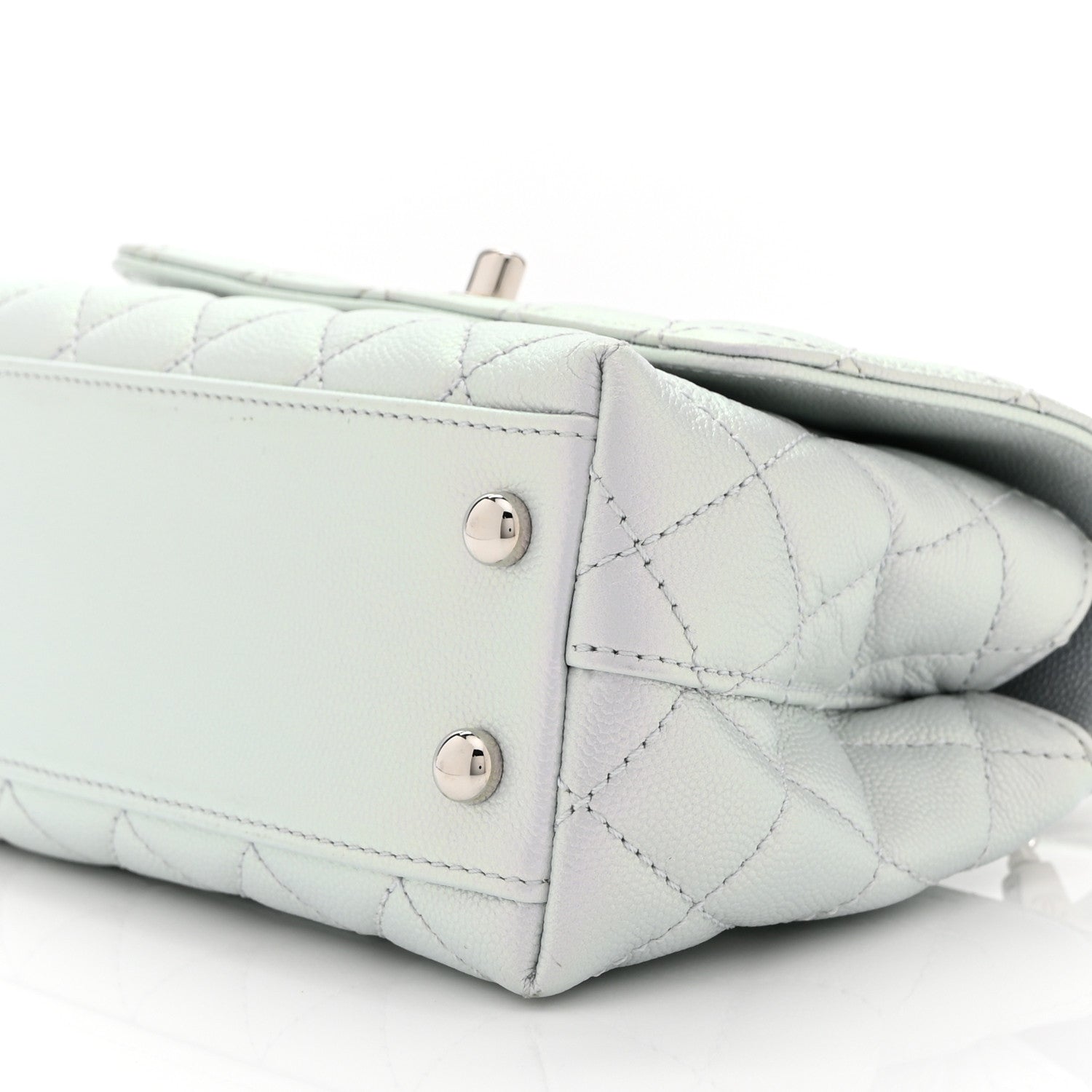 Iridescent Caviar Quilted Extra Mini Coco Handle Flap Light Blue