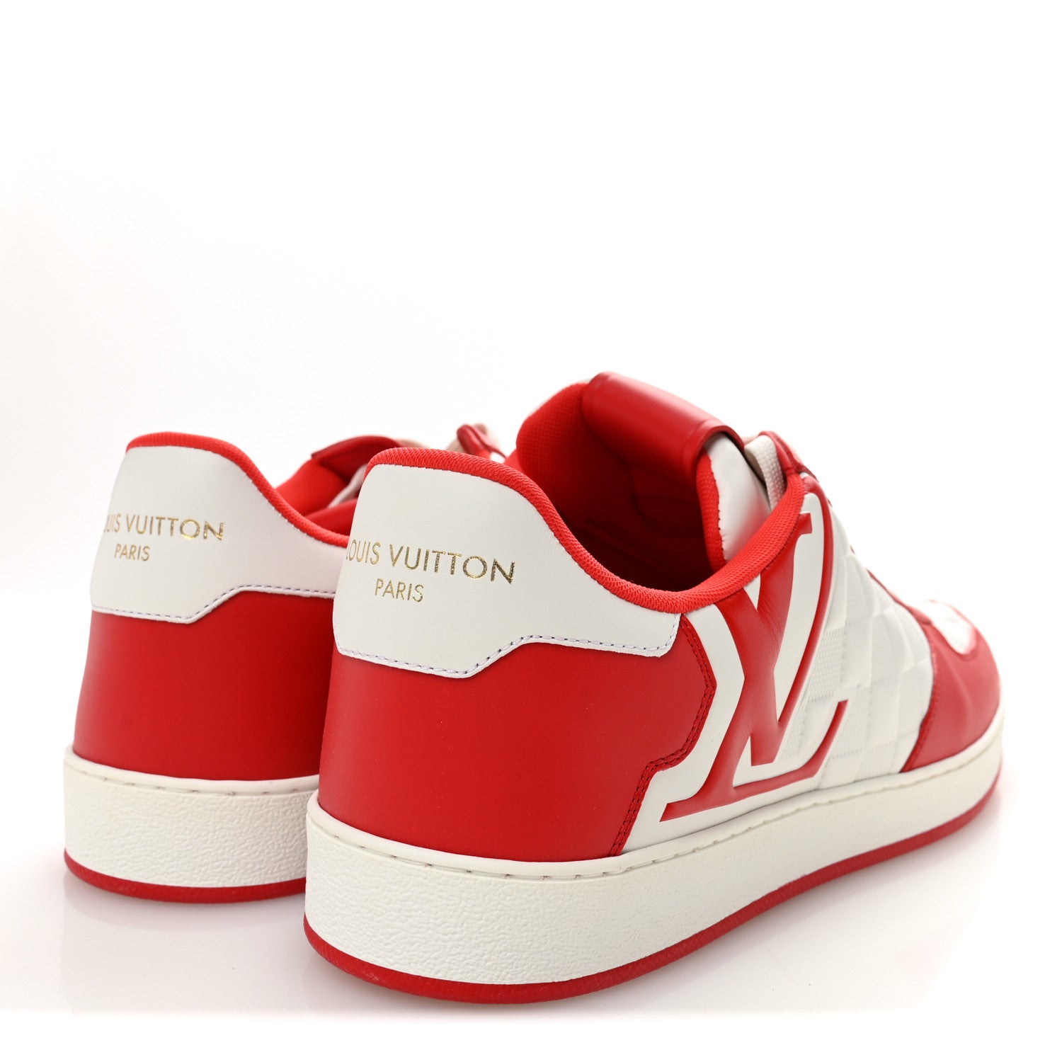 Calfskin Maxi Damier Mens Rivoli Sneakers 10 Red White