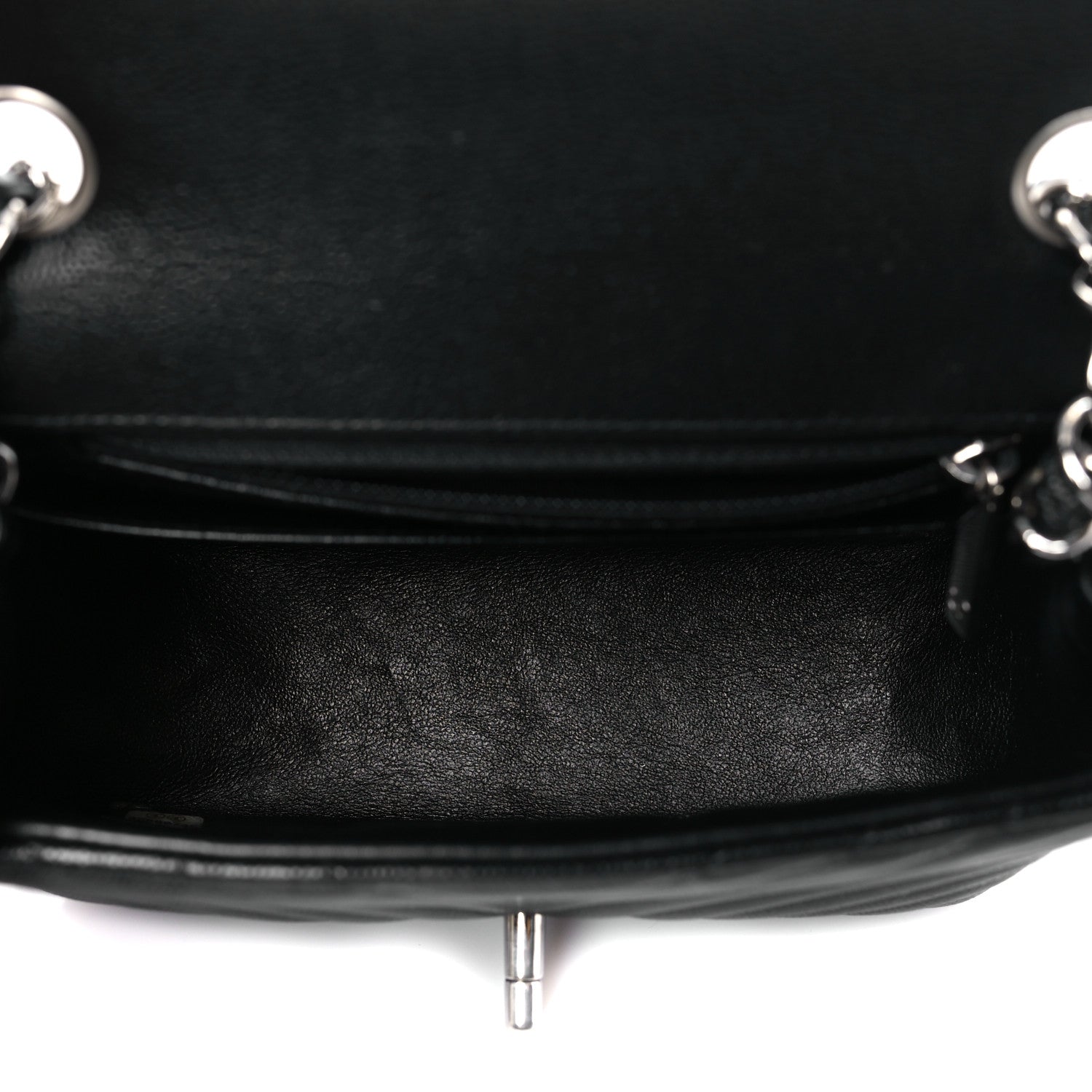 Caviar Chevron Quilted Mini Square Flap Black